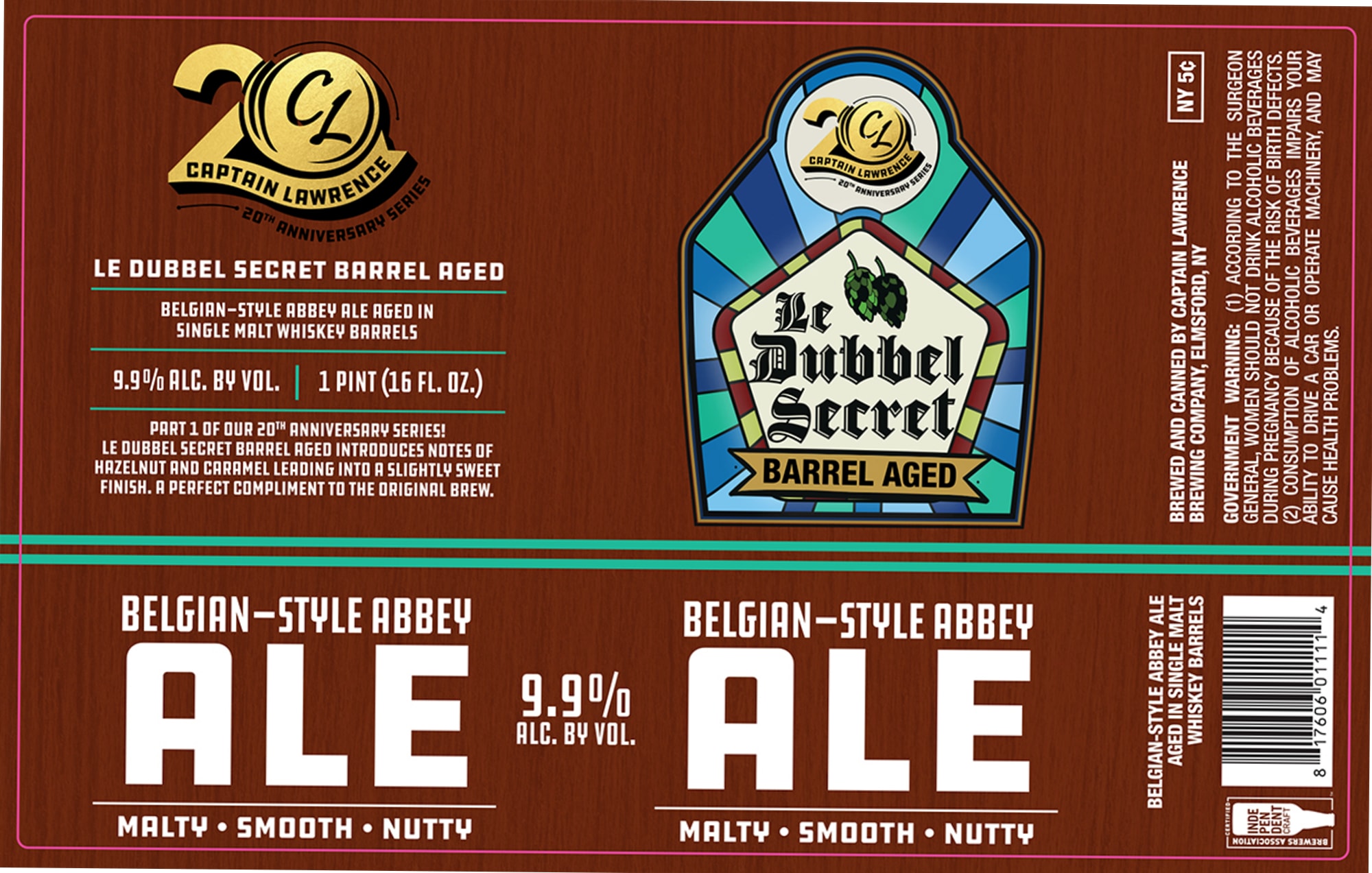 Le Dubbel Secret Barrel Aged by Captain Lawrence Brewing - beer label