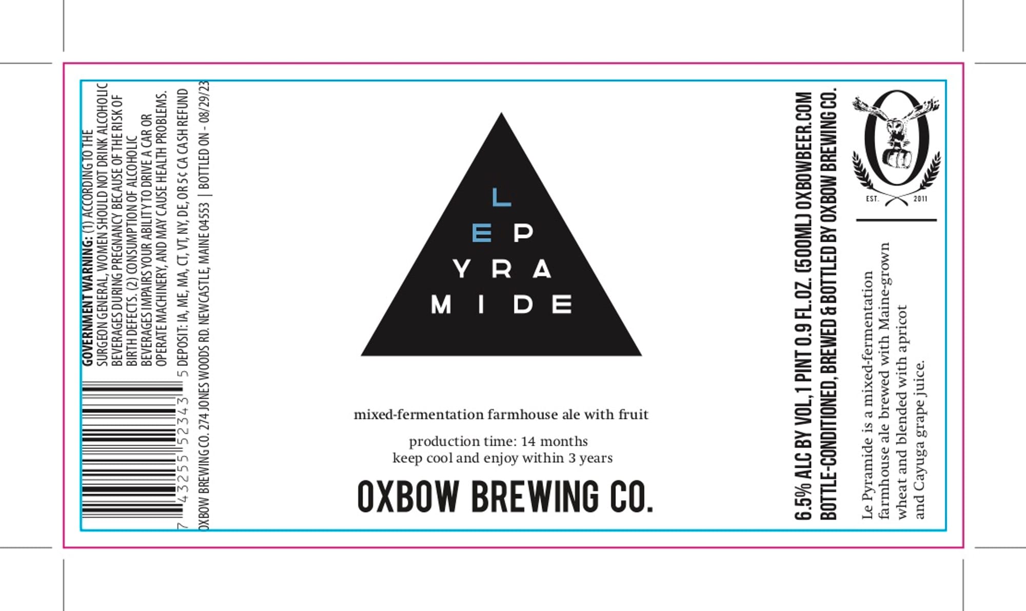 Le Pyramide by Oxbow Brewing Co. - beer label