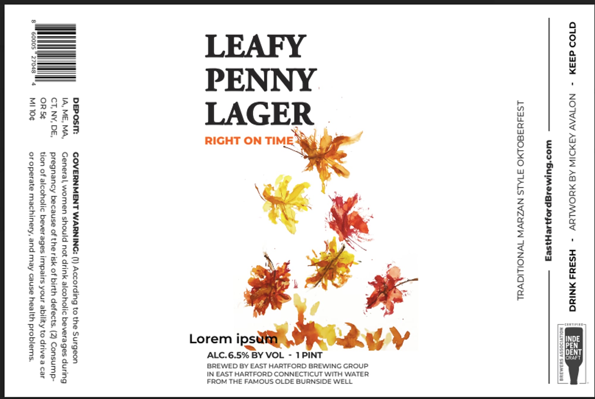 Leafy Penny Lager by East Hartford Brewing Group - beer label
