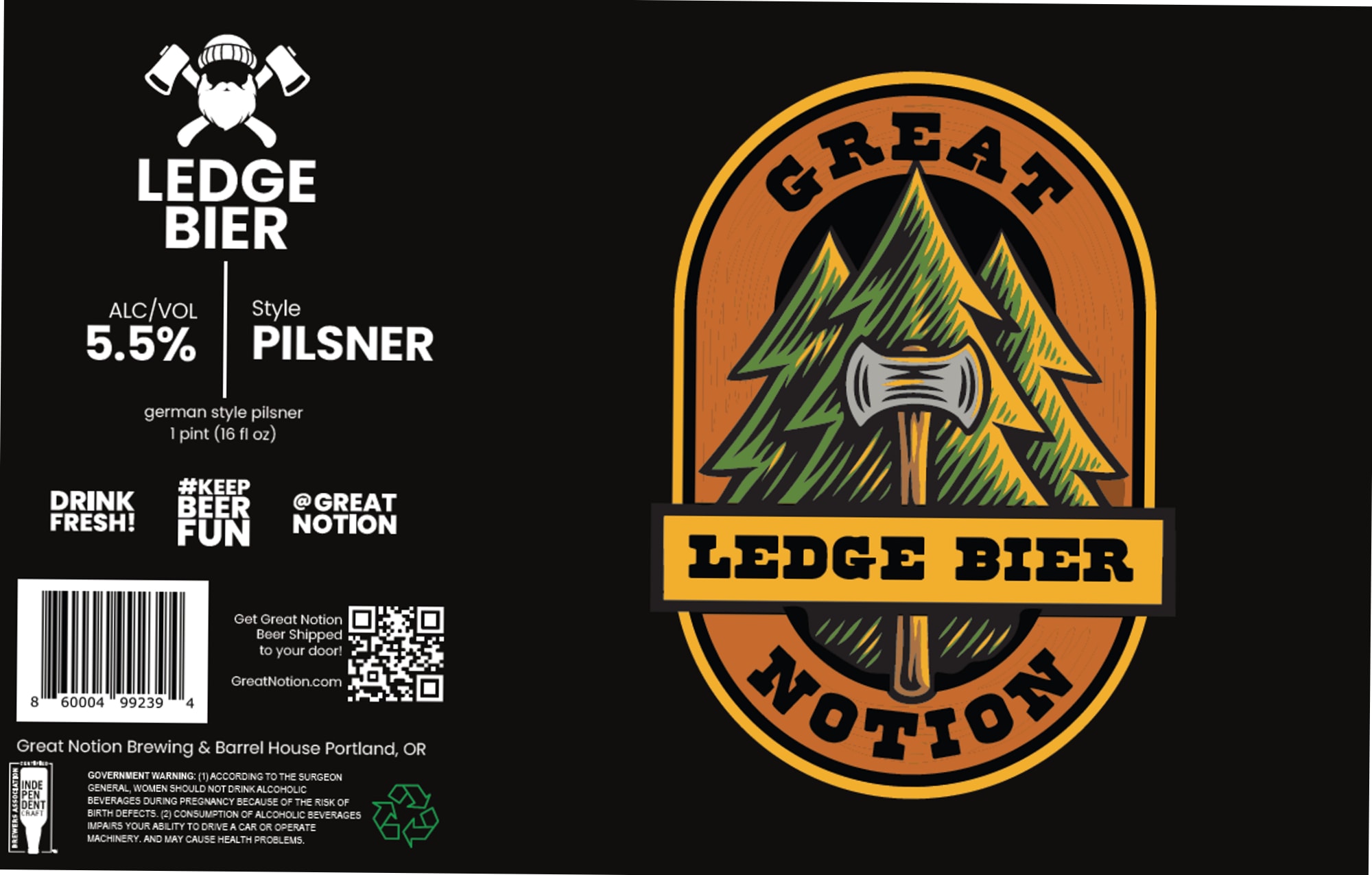 Ledge Bier by Great Notion Brewing & Barrel House - beer label