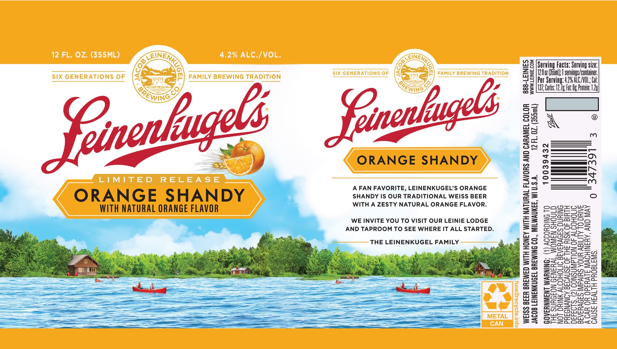 Orange Shandy by Jacob Leinenkugel Brewing Co. - beer label