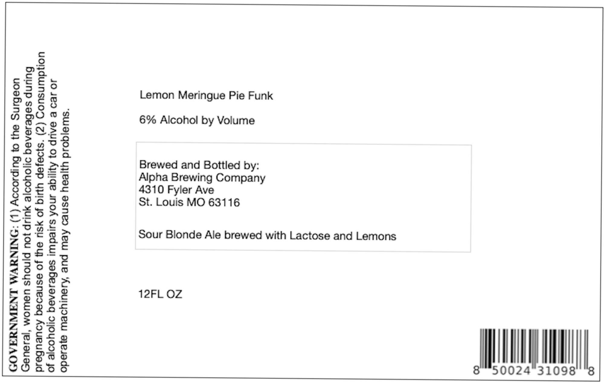 Lemon Meringue Pie Funk by Alpha Brewing Company - beer label