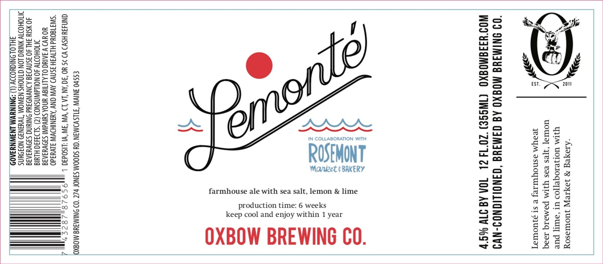 Lemonté by Oxbow Brewing Co. - beer label