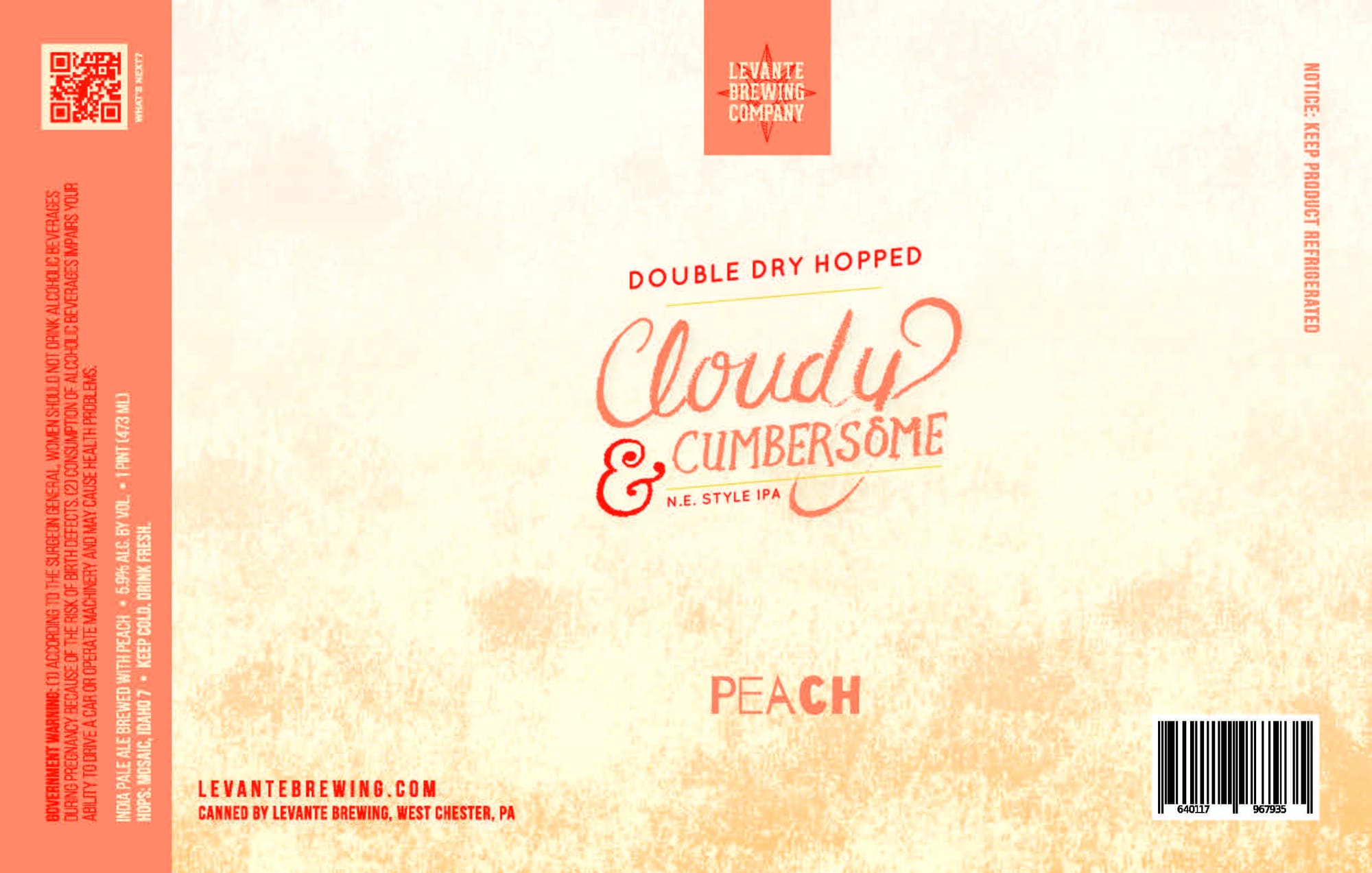 Cloudy & Cumbersome by Levante Brewing Company - beer label