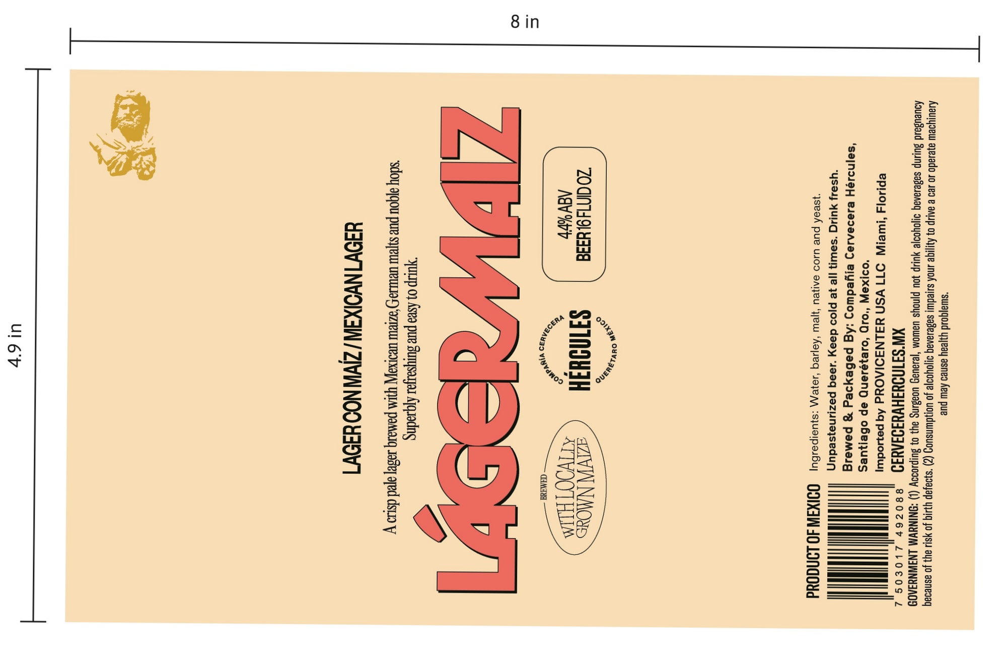 Lágér Con Maíz by Cervecería Hercúles - beer label