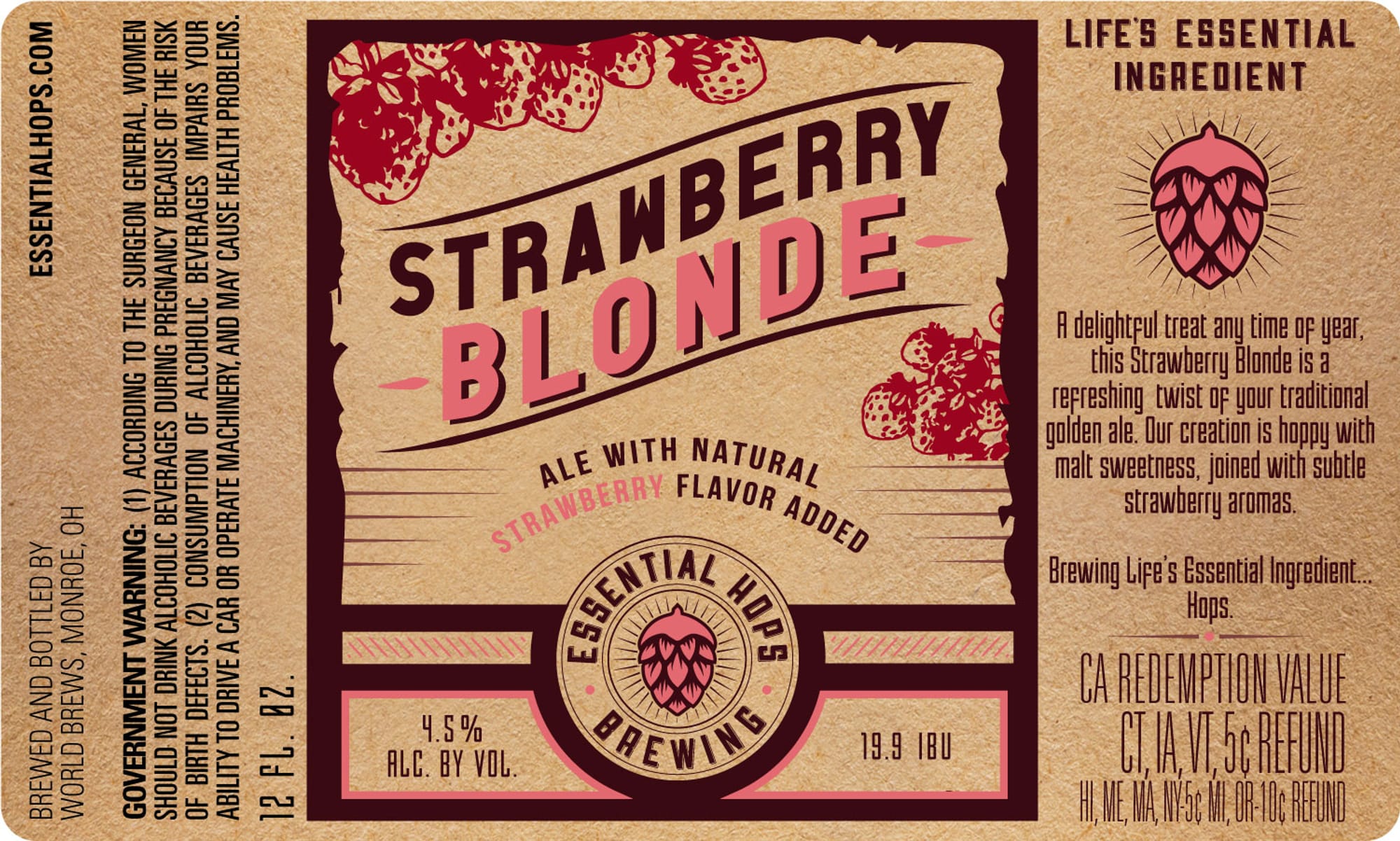 Strawberry Blonde by Essential Hops Brewing - beer label