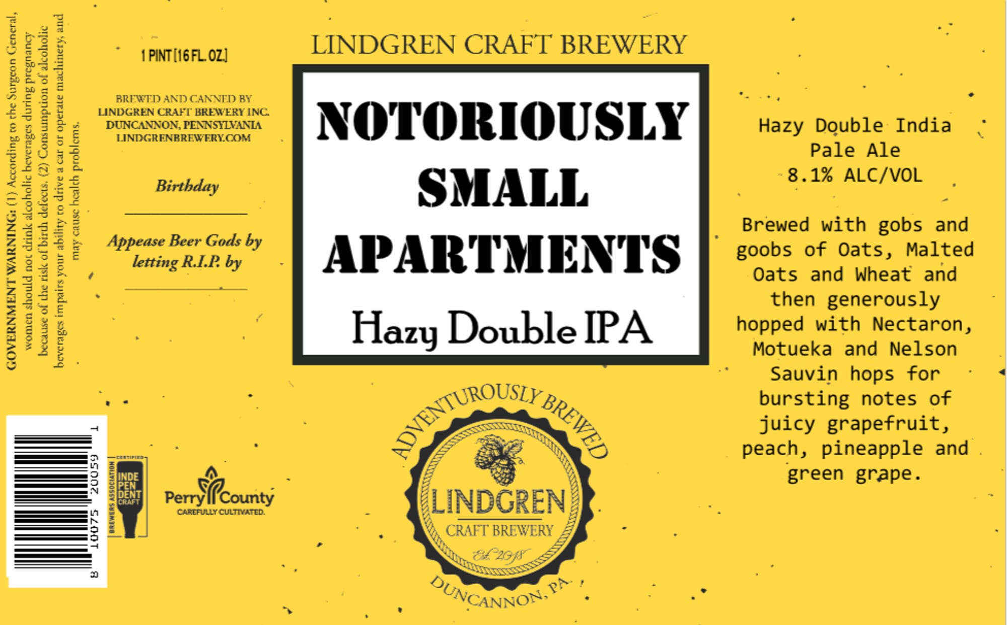 Notoriously Small by Lindgren Craft Brewery - beer label