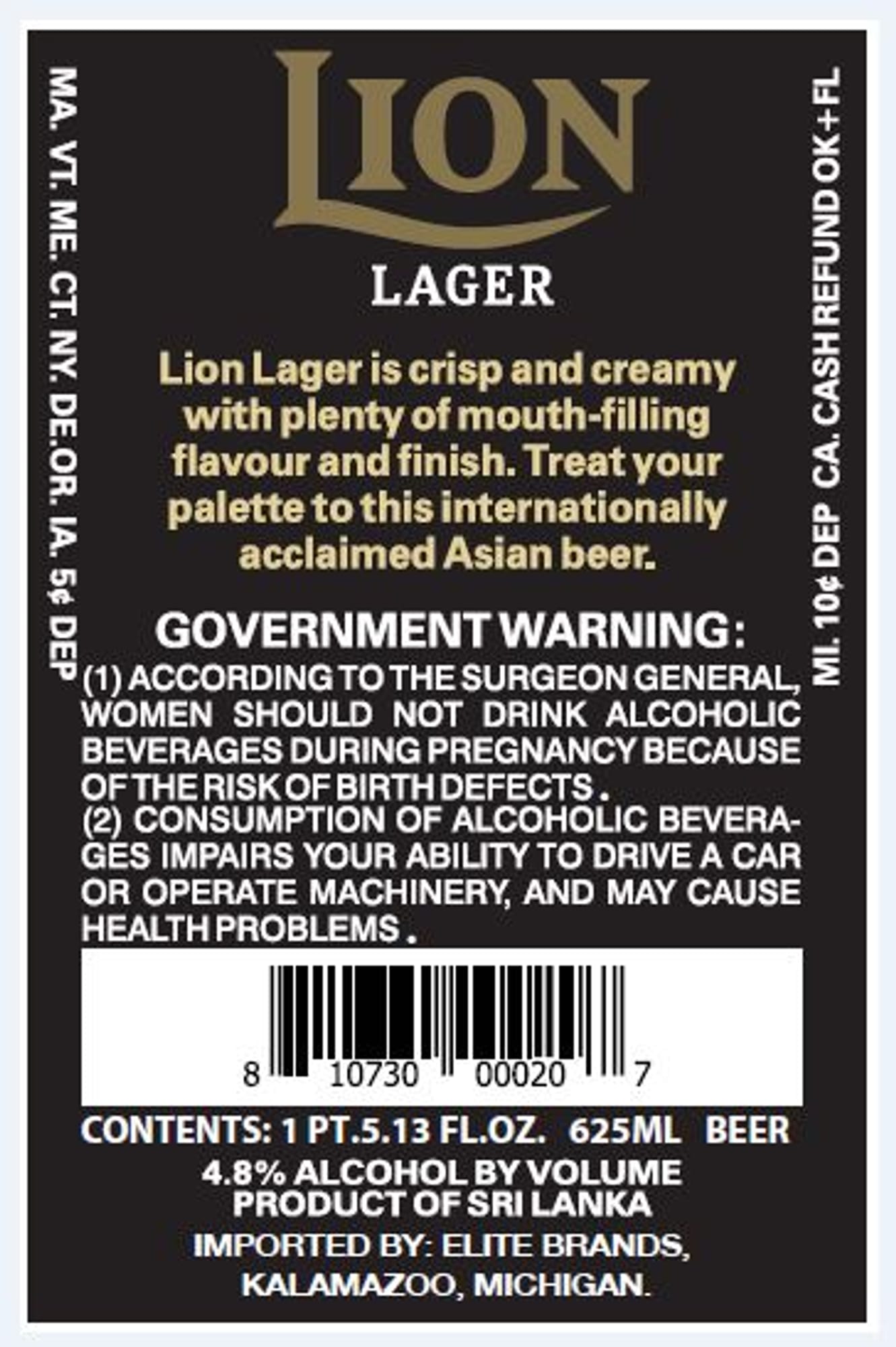 Lion Lager by Elite Brands - beer label