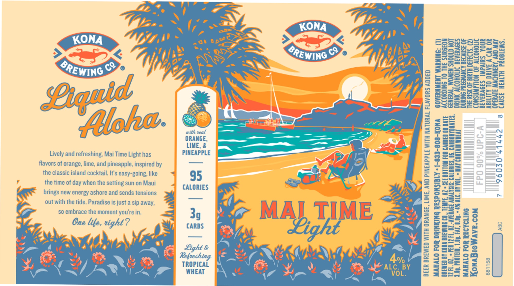Liquid Aloha Mai Time Light by Kona Brewing Co. - beer label