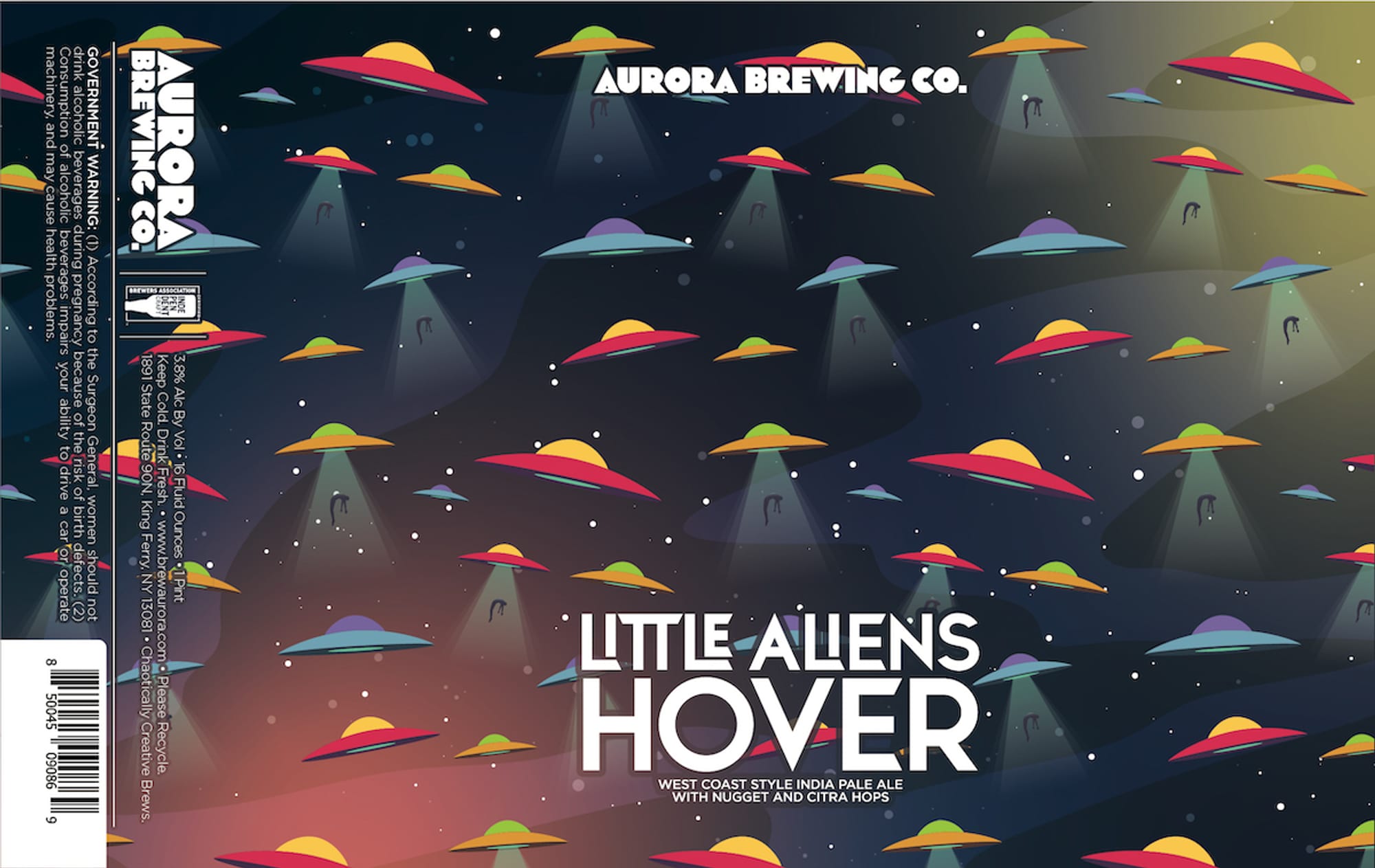 Little Aliens Hover by Aurora Brewing Co. - beer label