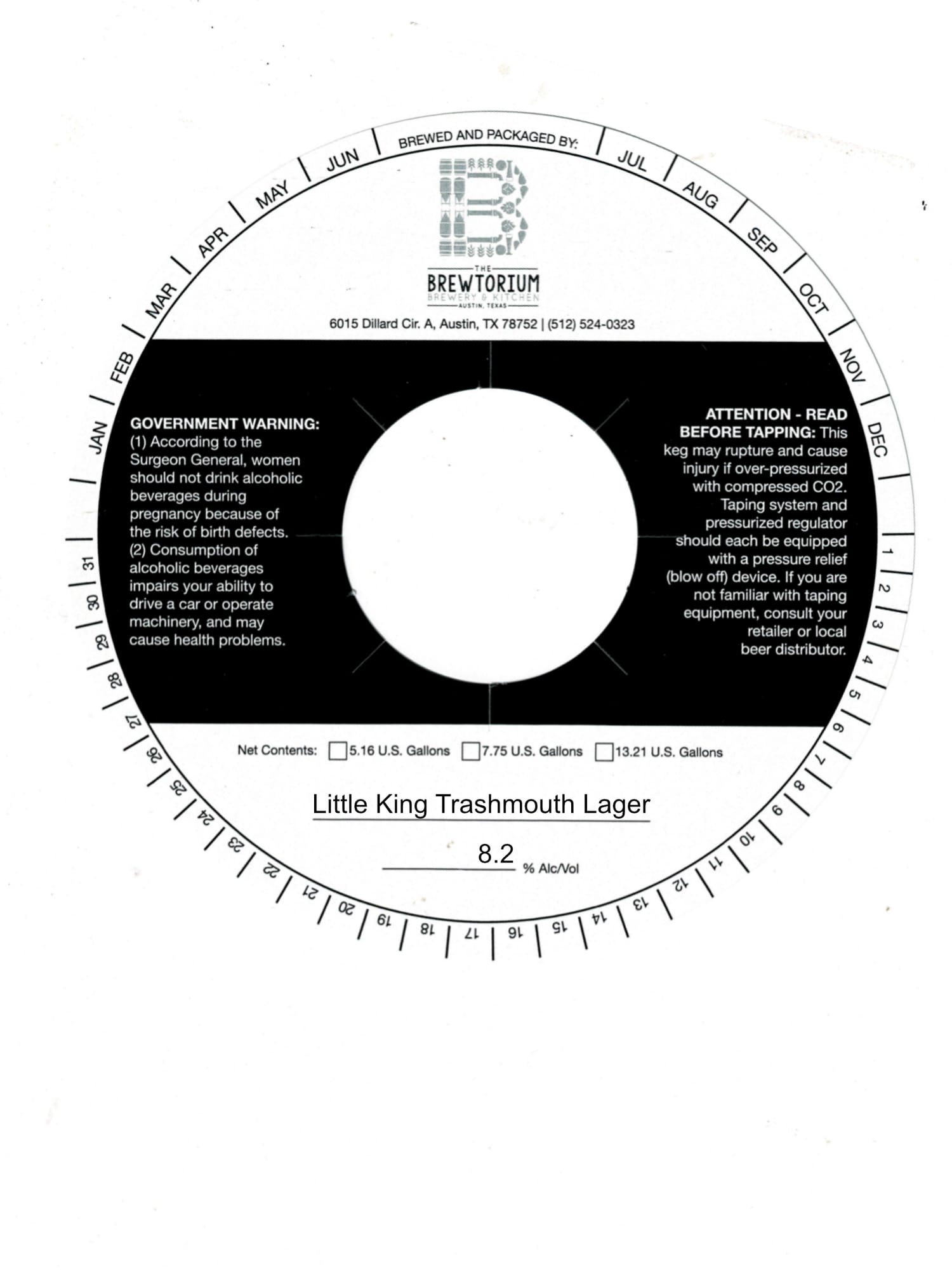 Little King Trashmouth Lager by Brewtorium Beer Company - beer label