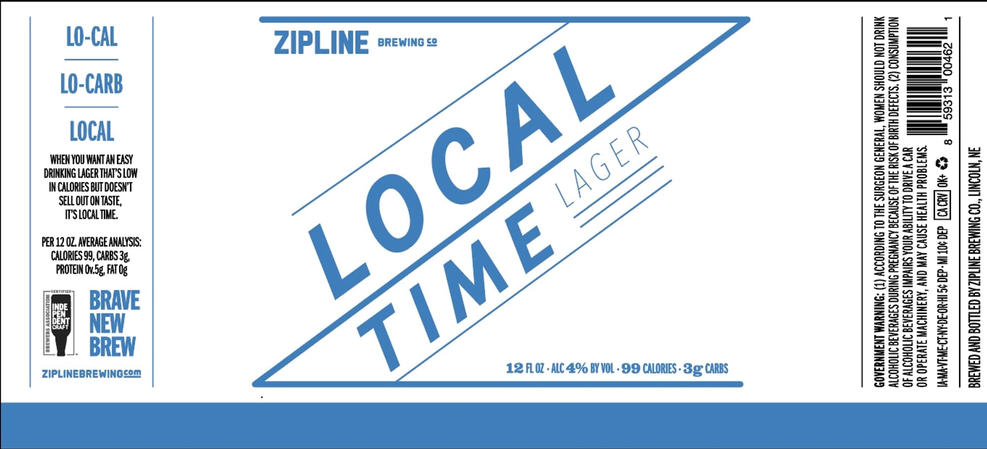 Lo-Cal Local Lager by Zipline Brewing Co. - beer label