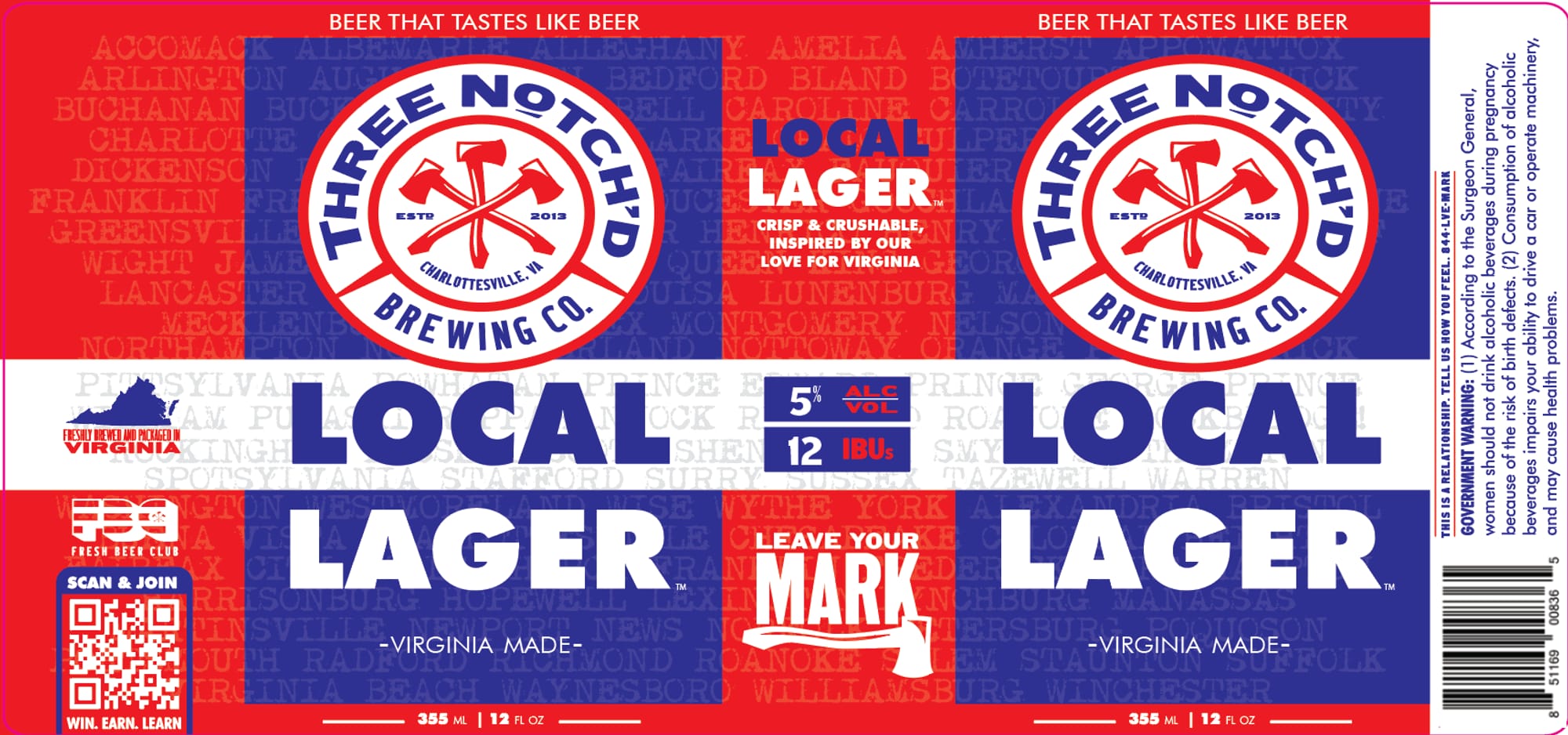 Local Lager by Three Notch’d Brewing Co. - beer label