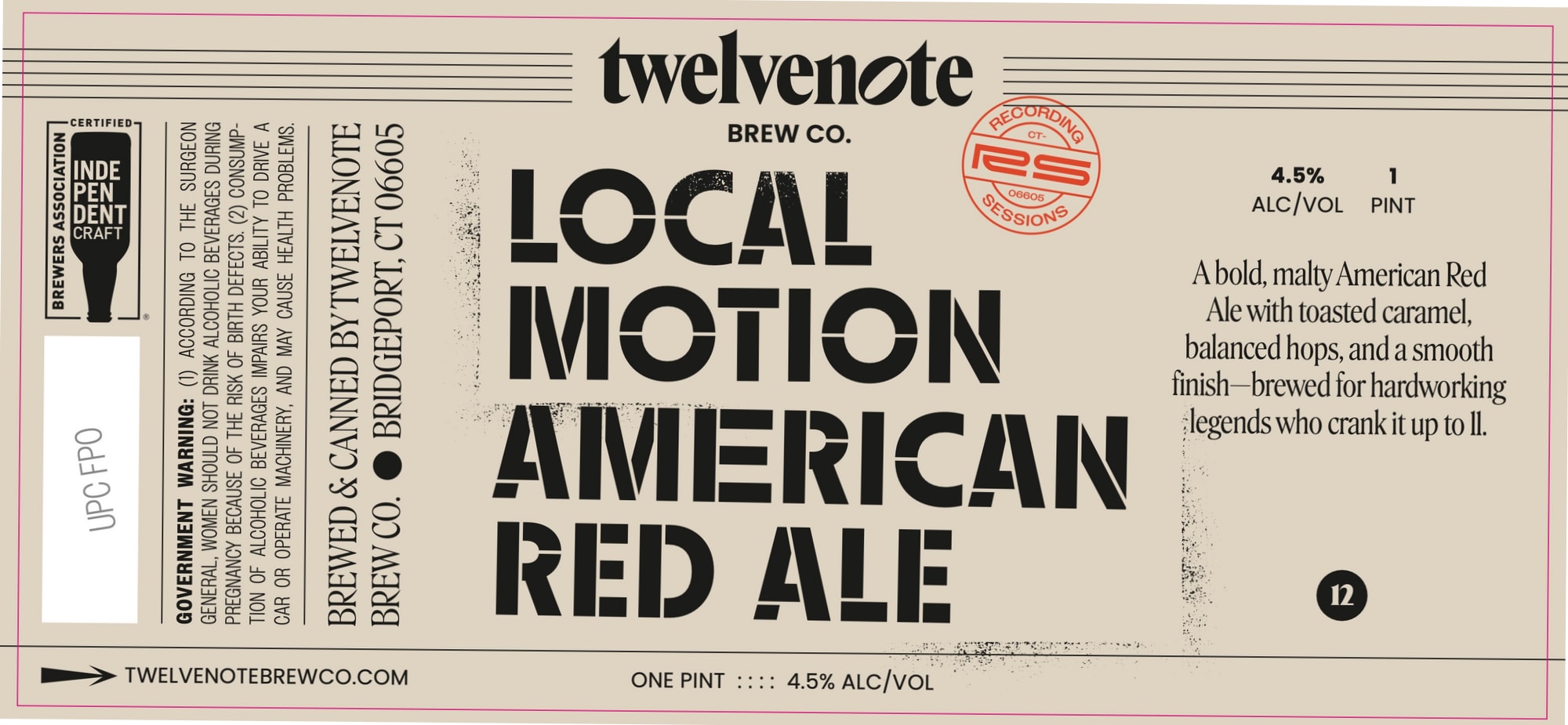 Local Motion American Red Ale by TwelveNote Brew Co. - beer label
