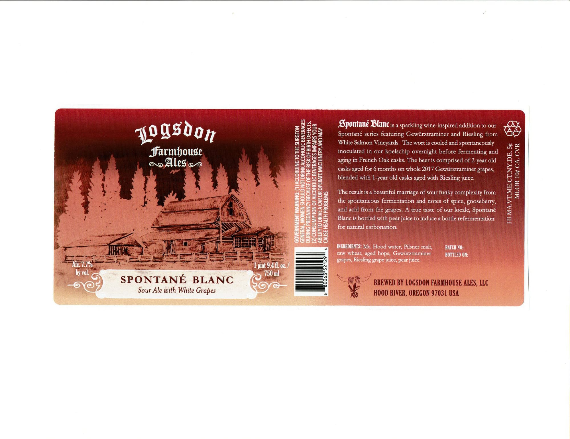 Spontané Blanc by Logsdon Farmhouse Ales - beer label