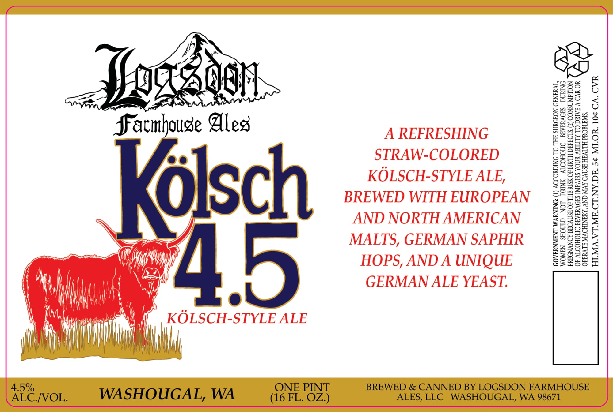 Kölsch 4.5 by Logsdon Farmhouse Ales - beer label