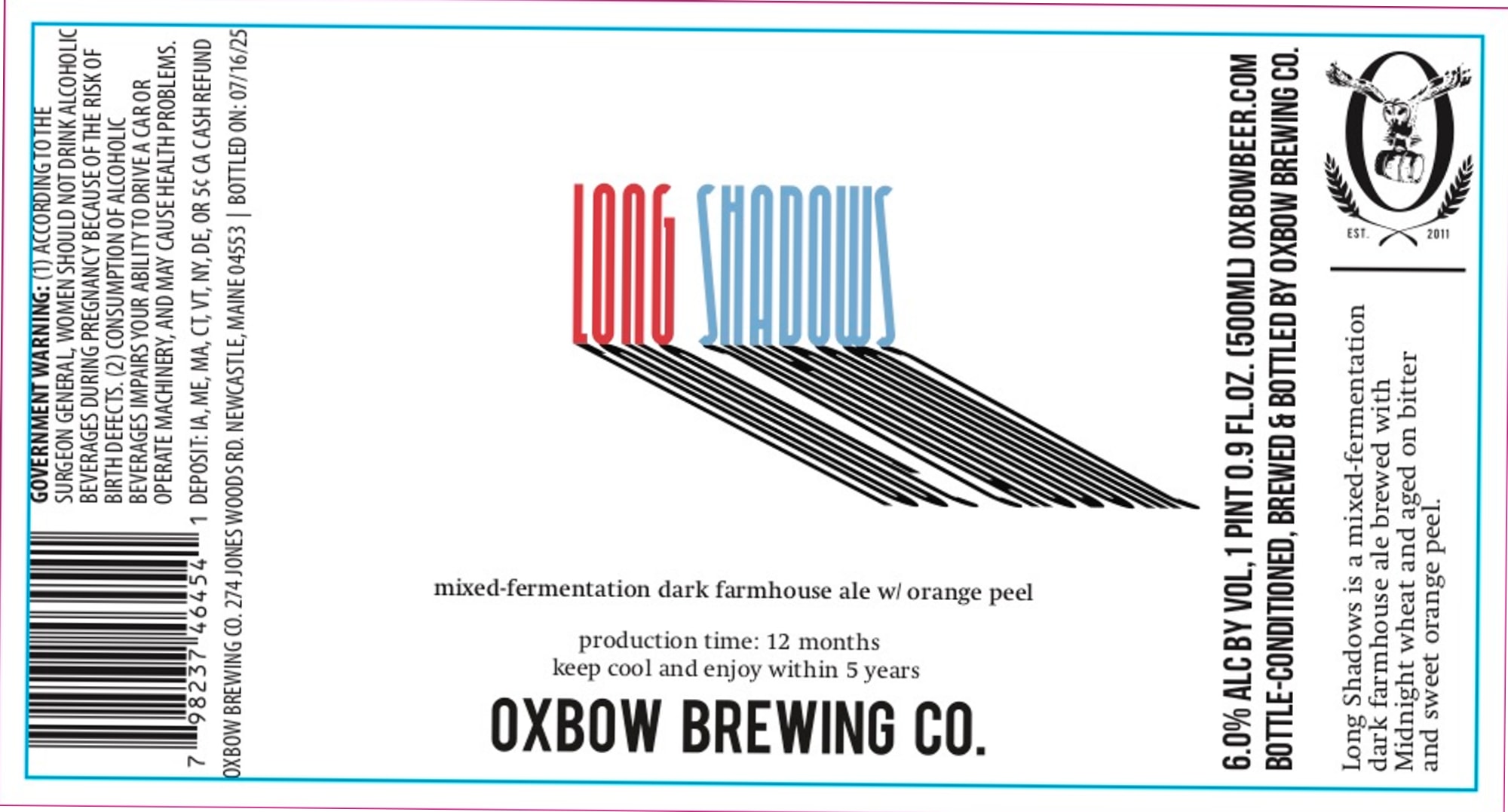 Long Shadows by Oxbow Brewing Co. - beer label