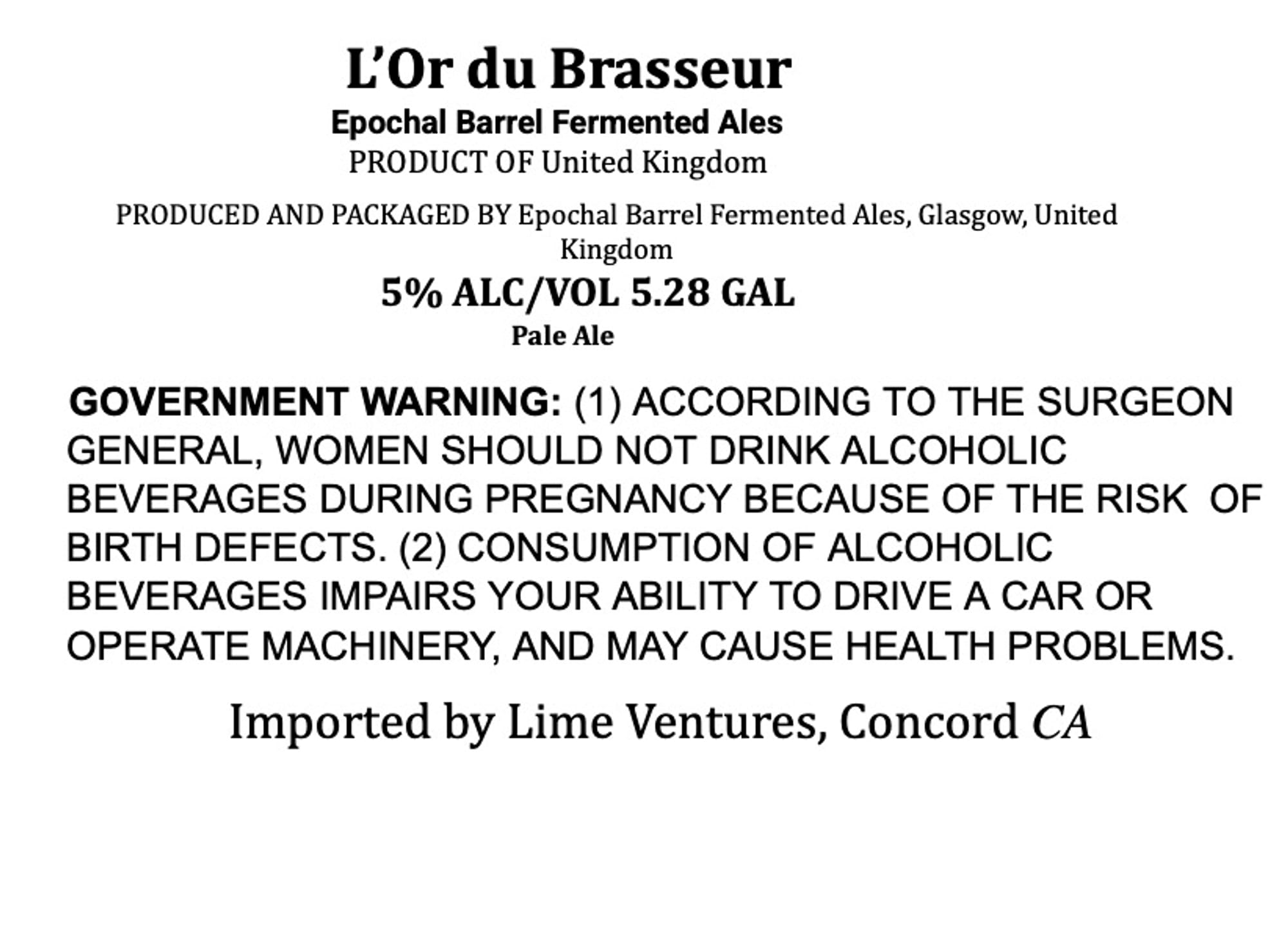 L’Or du Brasseur by Epochal Barrel Fermented Ales - beer label