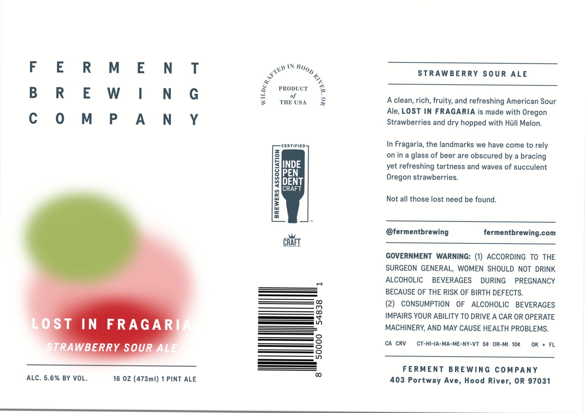 Lost in Fragaria by Ferment Brewing Company - beer label