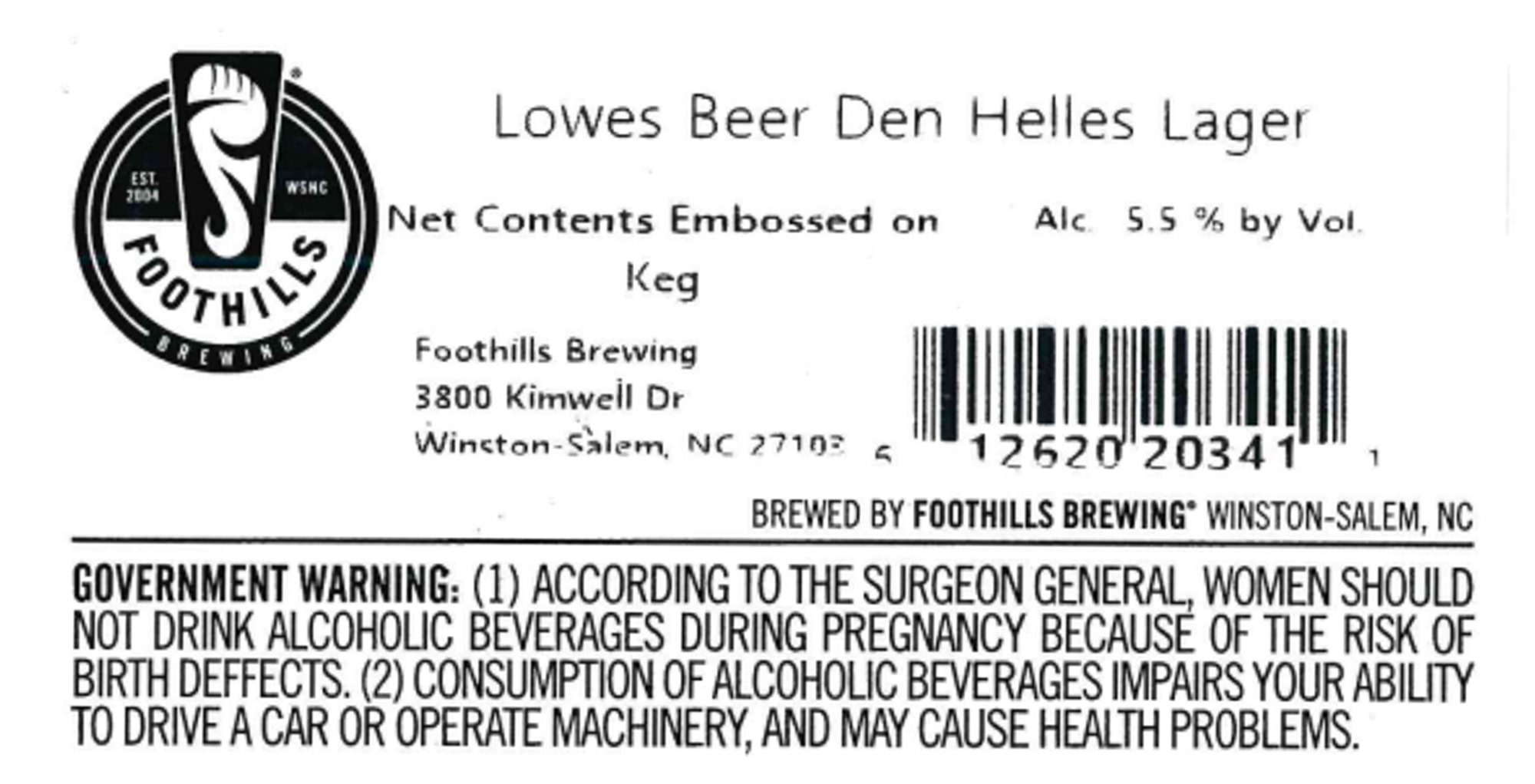 Lowes Beer Den Helles Lager by Foothills Brewing - beer label