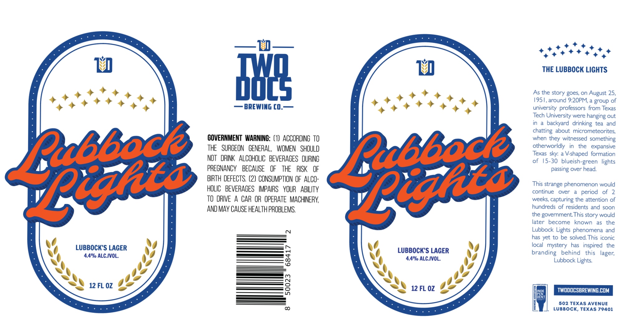 Lubbock Lights by Two Docs Brewing Co. - beer label