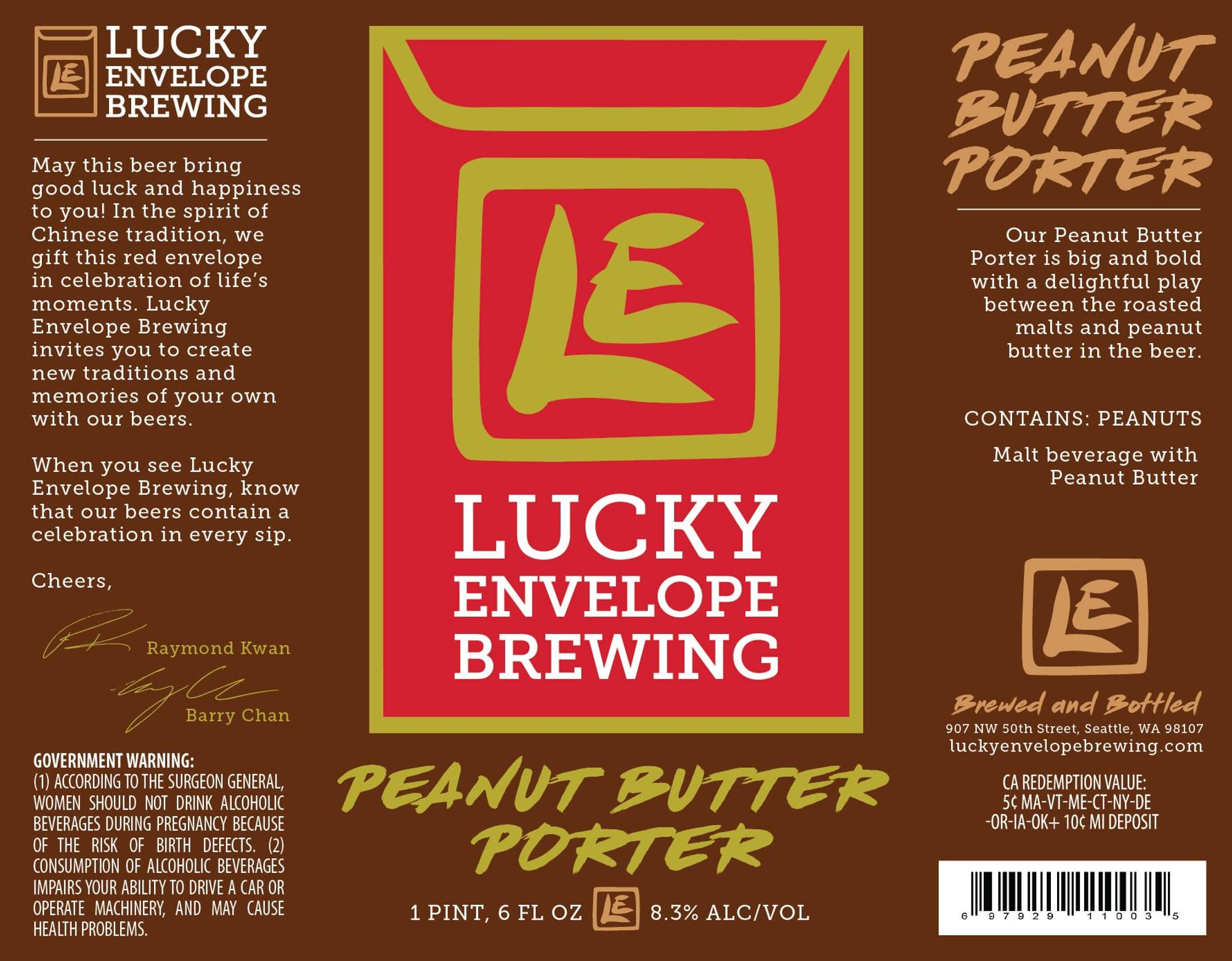 Peanut Butter Porter by Lucky Envelope Brewing - beer label