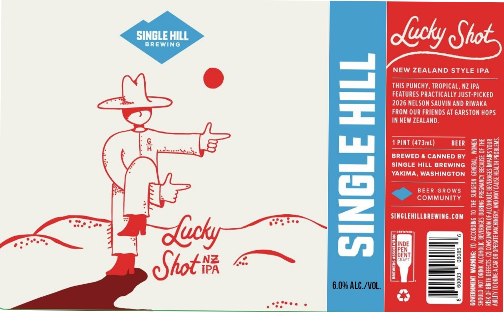 Lucky Shot NZ IPA by Single Hill Brewing - beer label