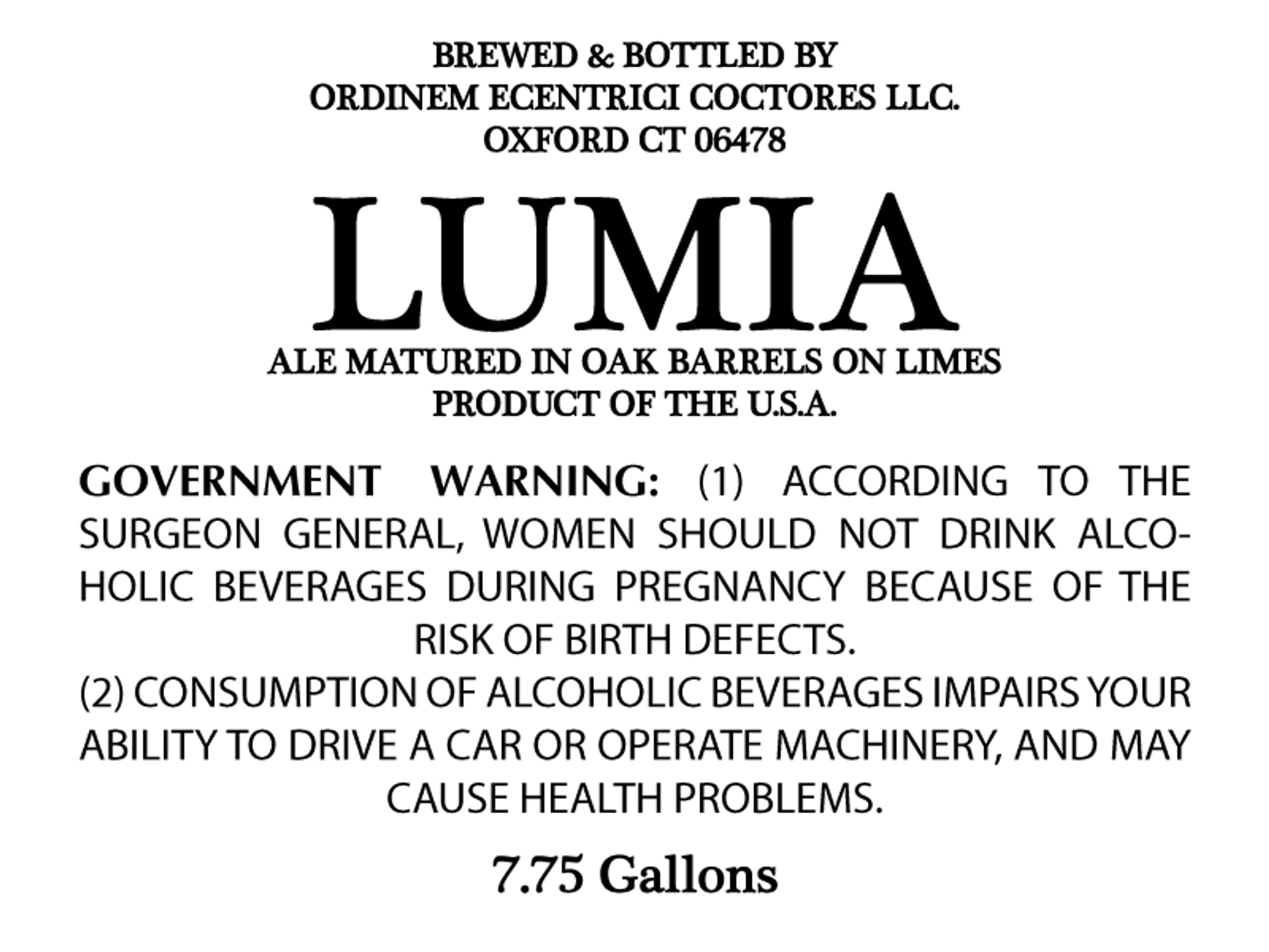 Lumia by Ordinem Eccentrici Doctores LLC - beer label