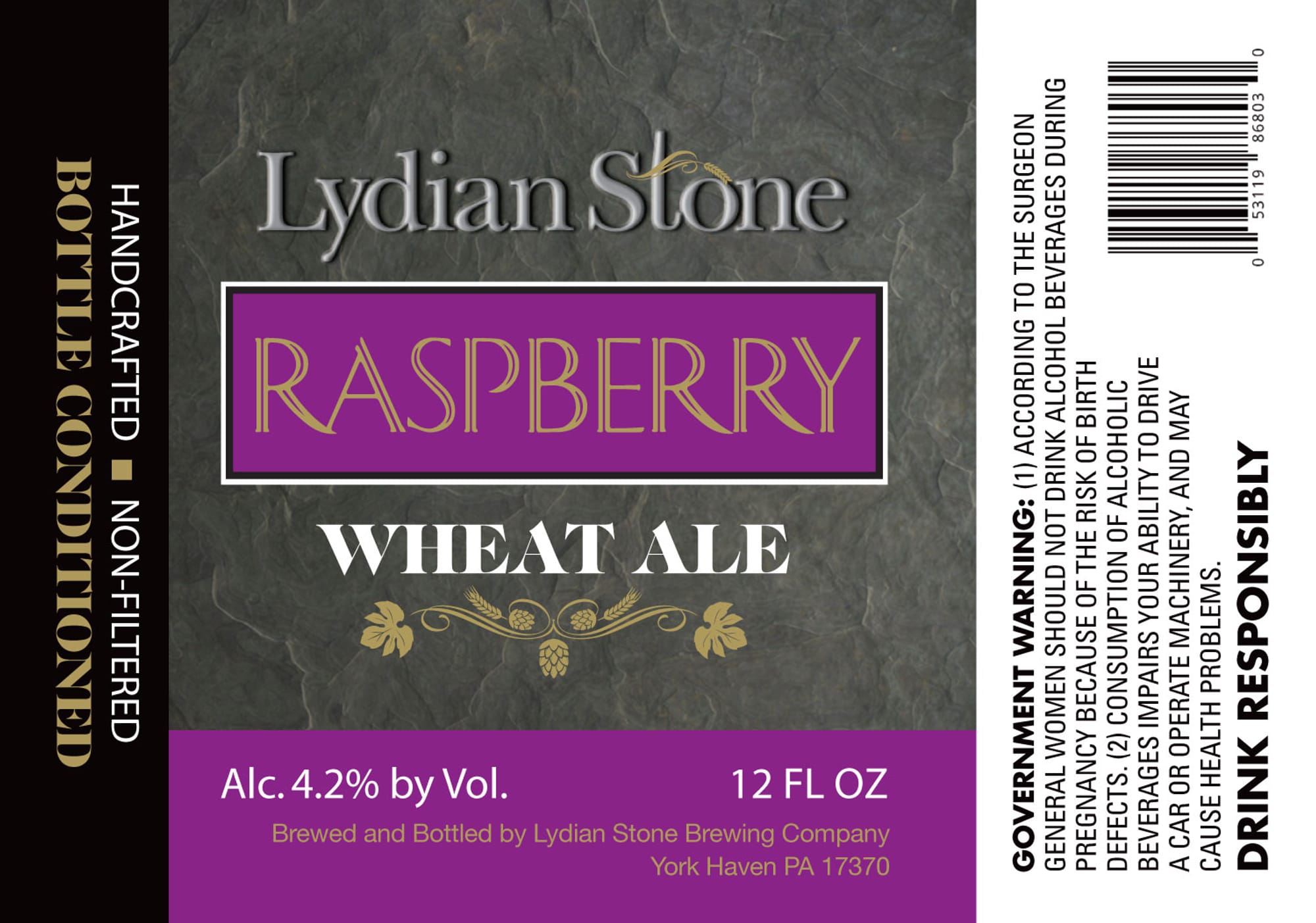 Raspberry Wheat Ale by Lydian Stone Brewing Company - beer label