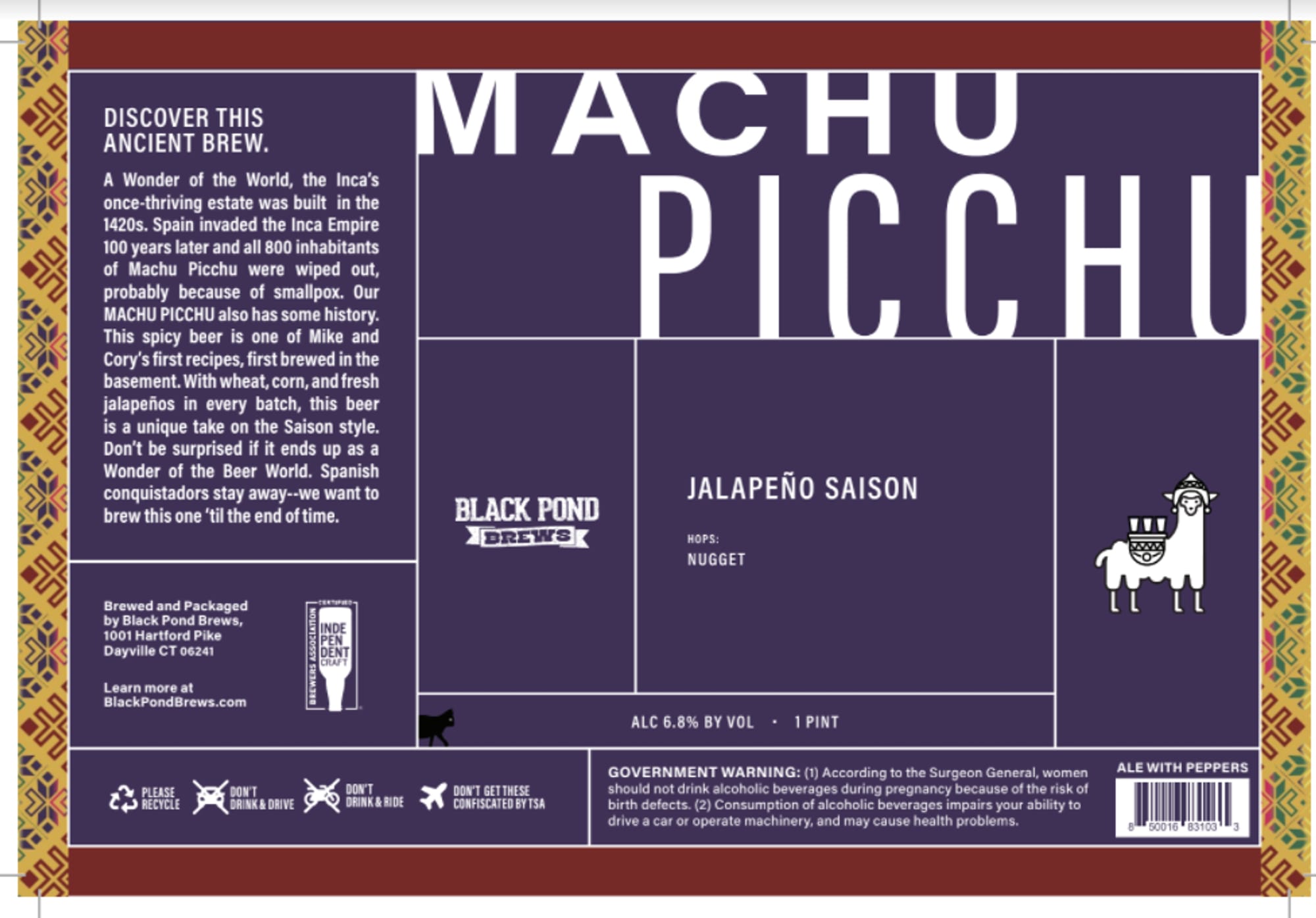 Machu Picchu by Black Pond Brews - beer label