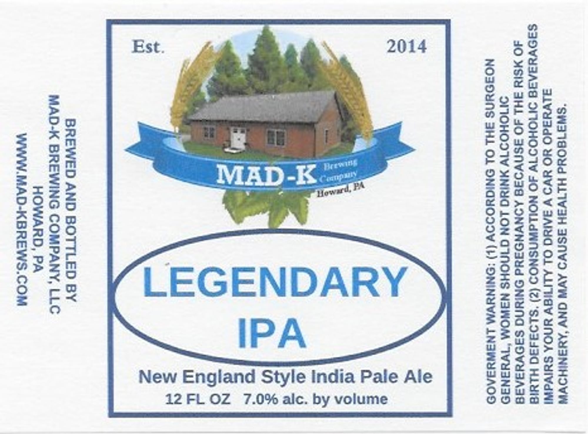 Legendary IPA by Mad-K Brewing Company - beer label