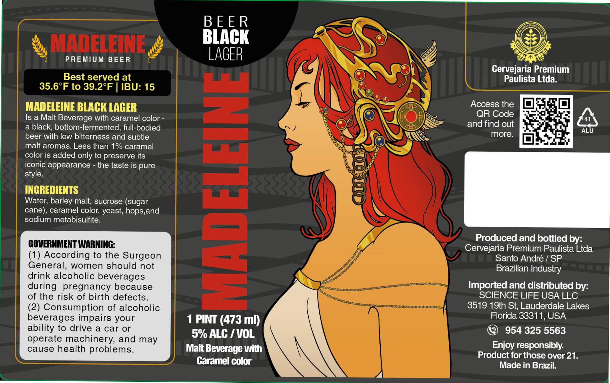 Madeleine Black Lager by Cervejaria Premium Paulista Ltda. - beer label