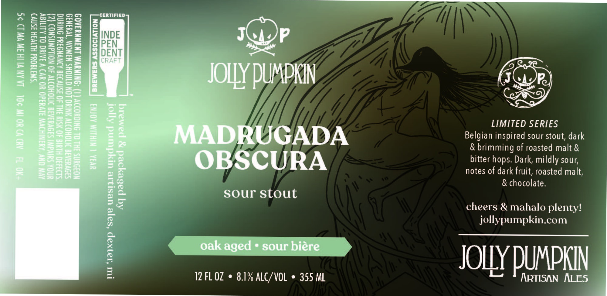 Madrugada Obscura by Jolly Pumpkin Artisan Ales - beer label