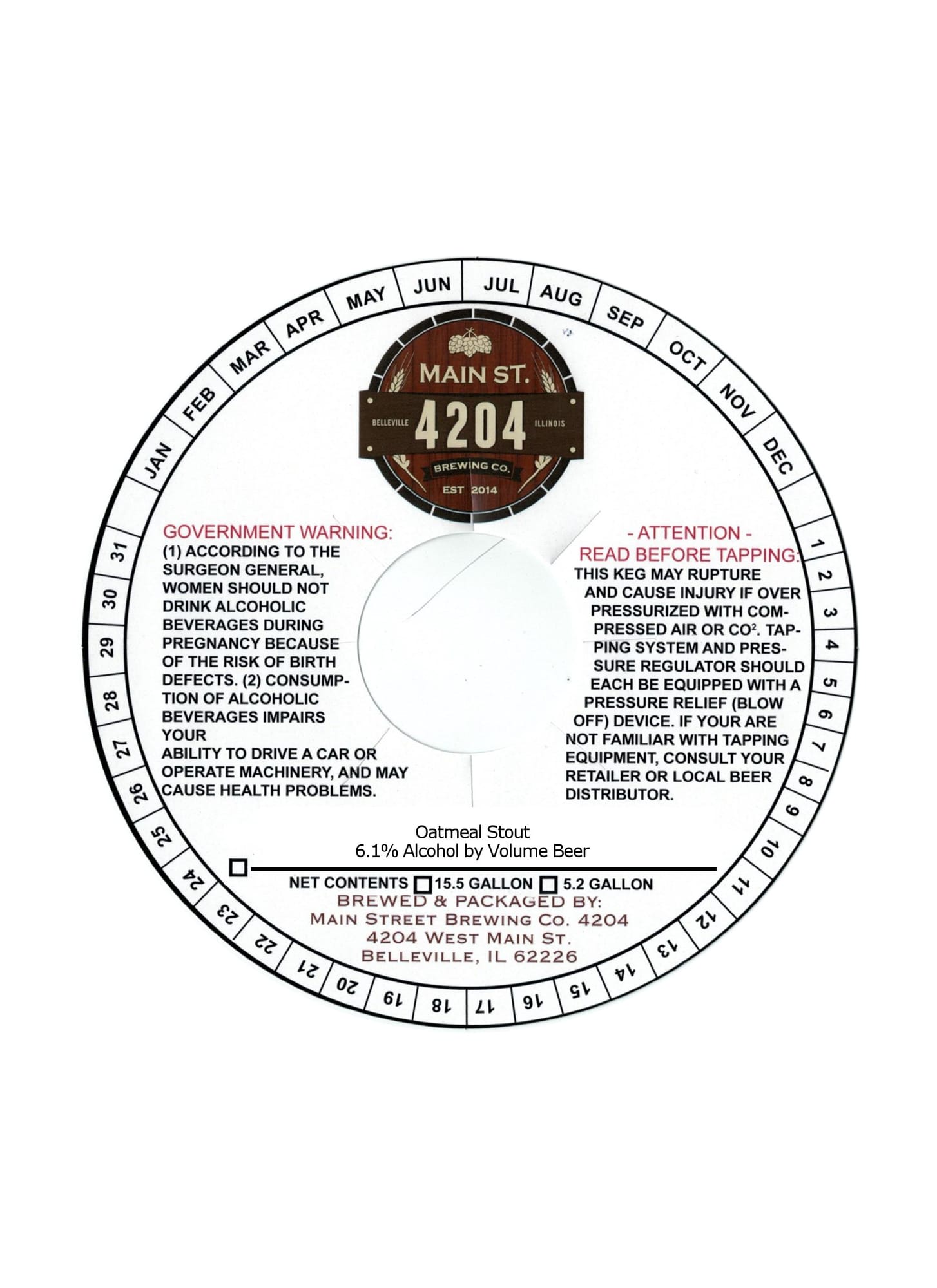 4204 Oatmeal Stout by Main Street Brewing Co. - beer label