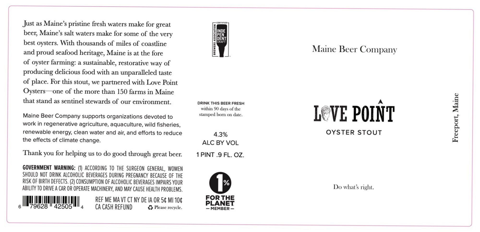 Love Point Oyster Stout by Maine Beer Company - beer label