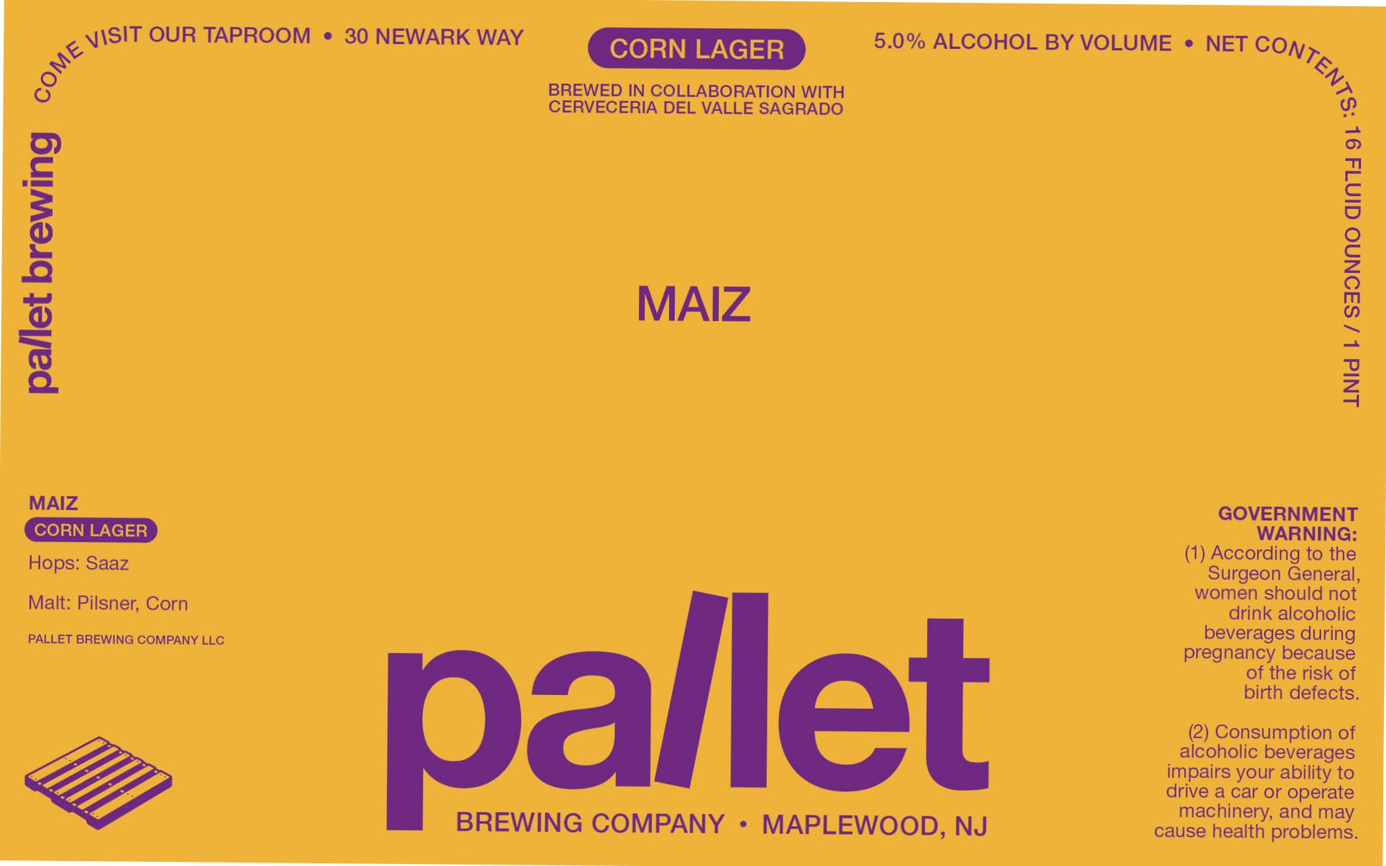 Maiz Corn Lager by Pallet Brewing Company - beer label