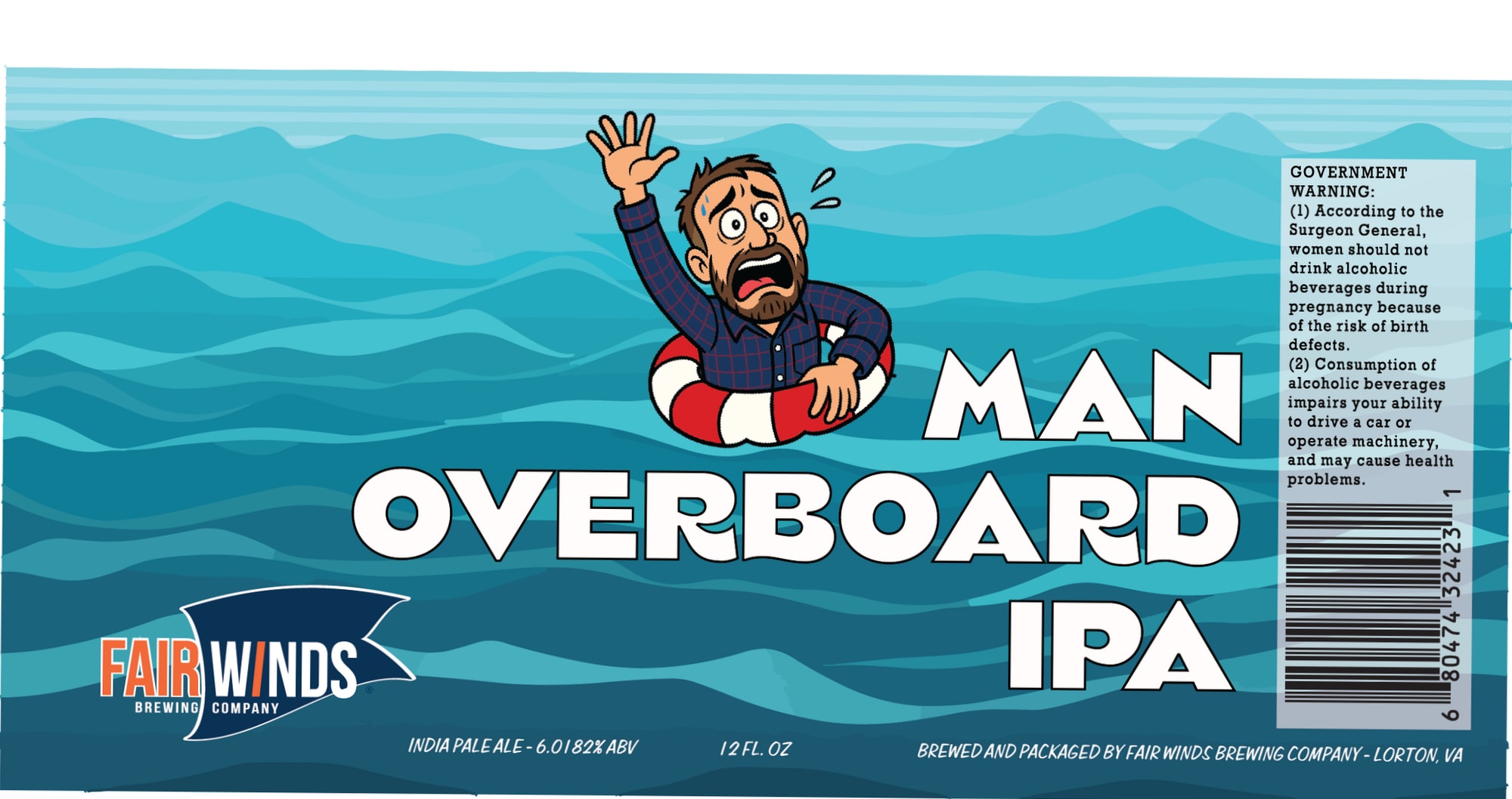 Man Overboard IPA by Fair Winds Brewing Company - beer label
