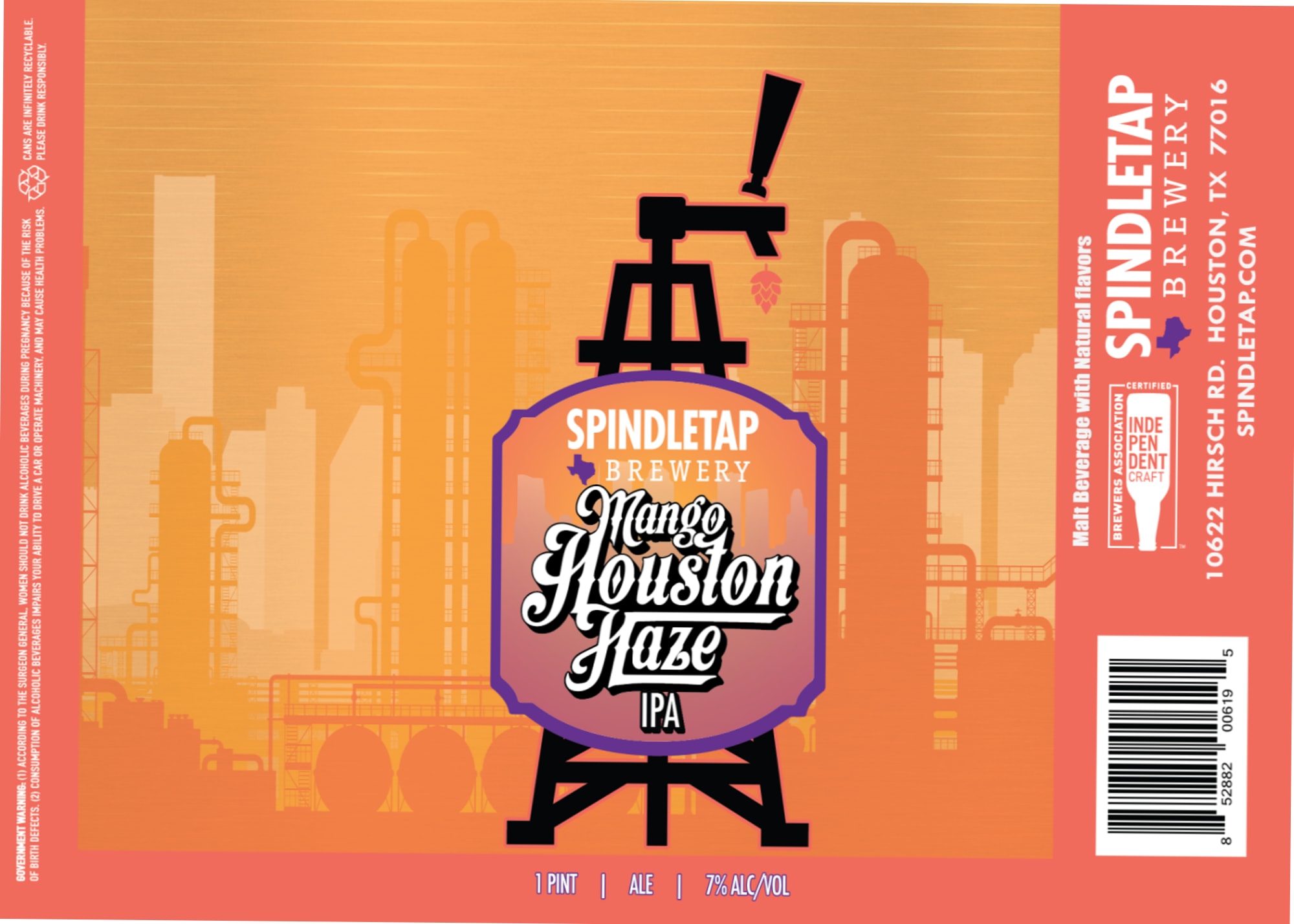 Mango Houston Haze by Spindletap Brewery - beer label