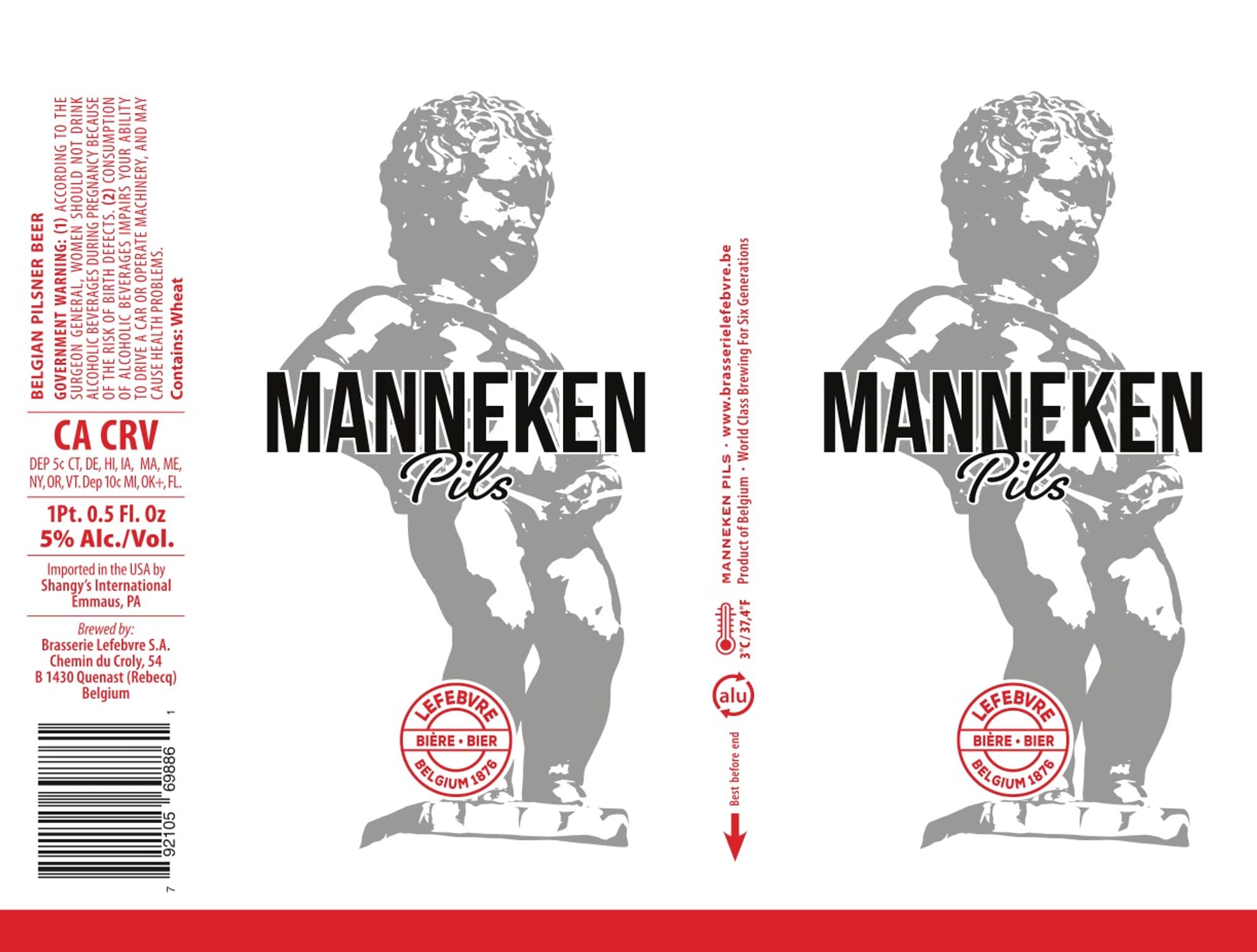 Manneken Pils by Brasserie Lefebvre - beer label