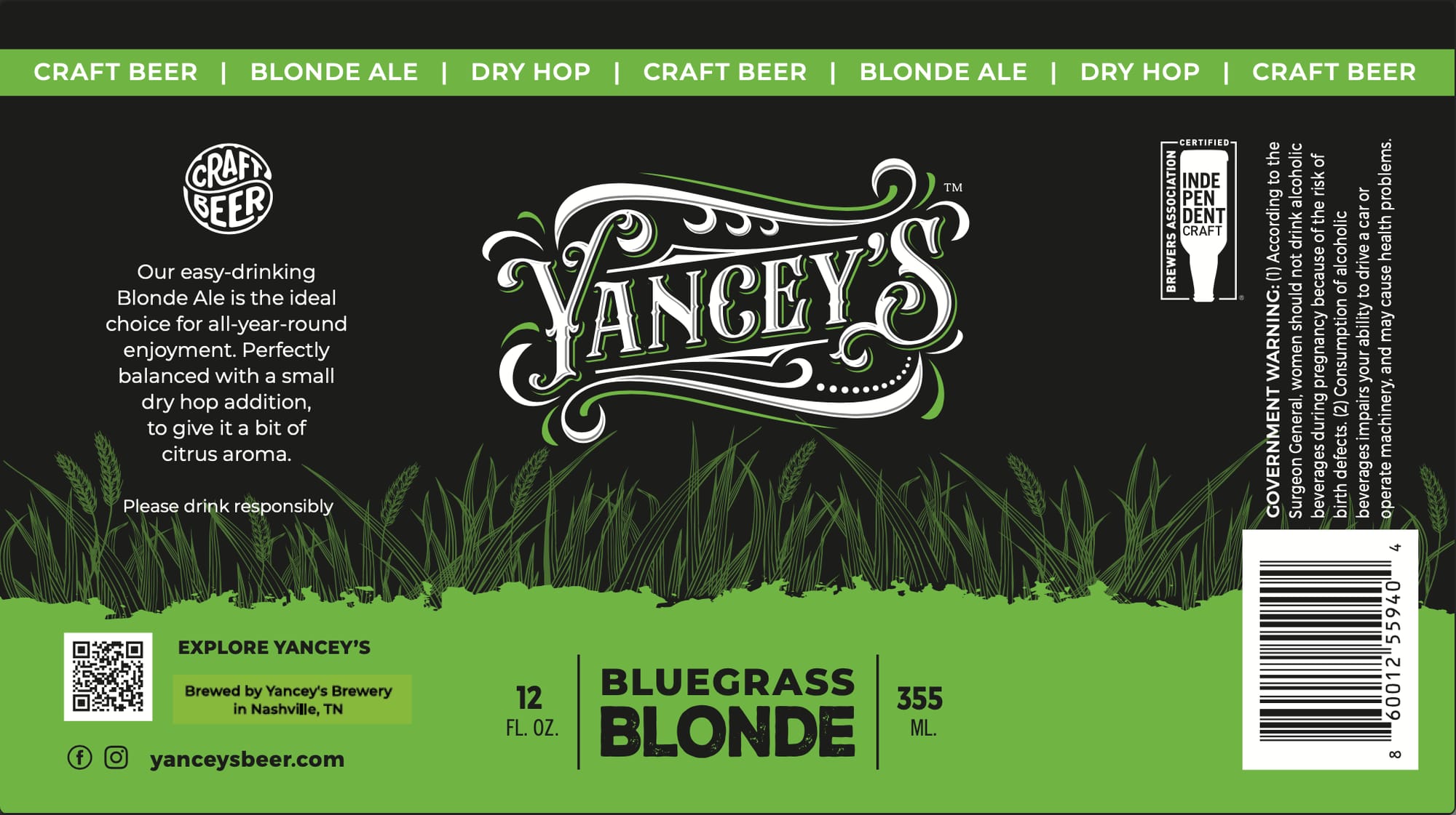 Bluegrass Blonde by Yancey's Brewery - beer label