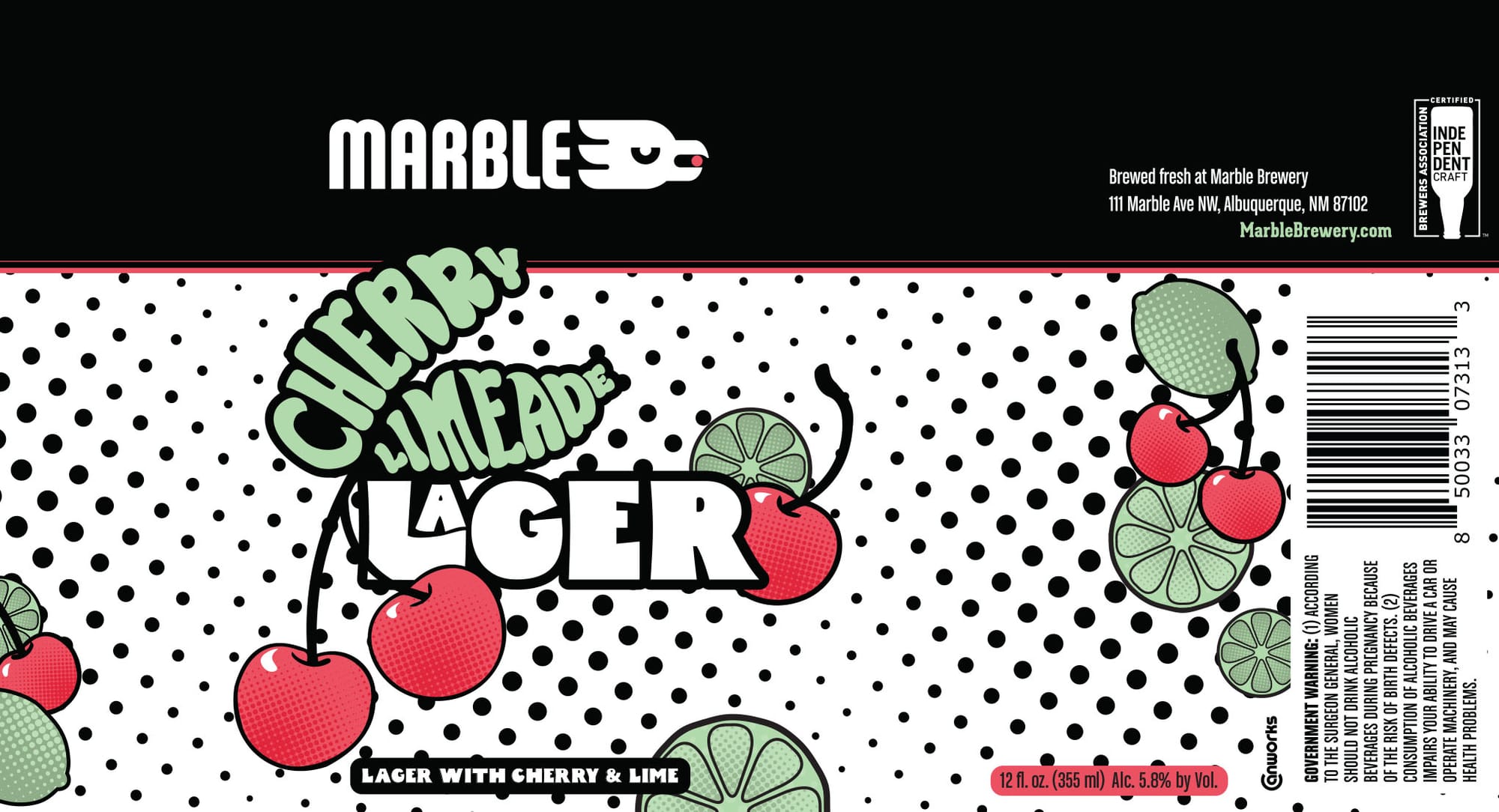 Cherry Limeade Lager by Marble Brewery - beer label