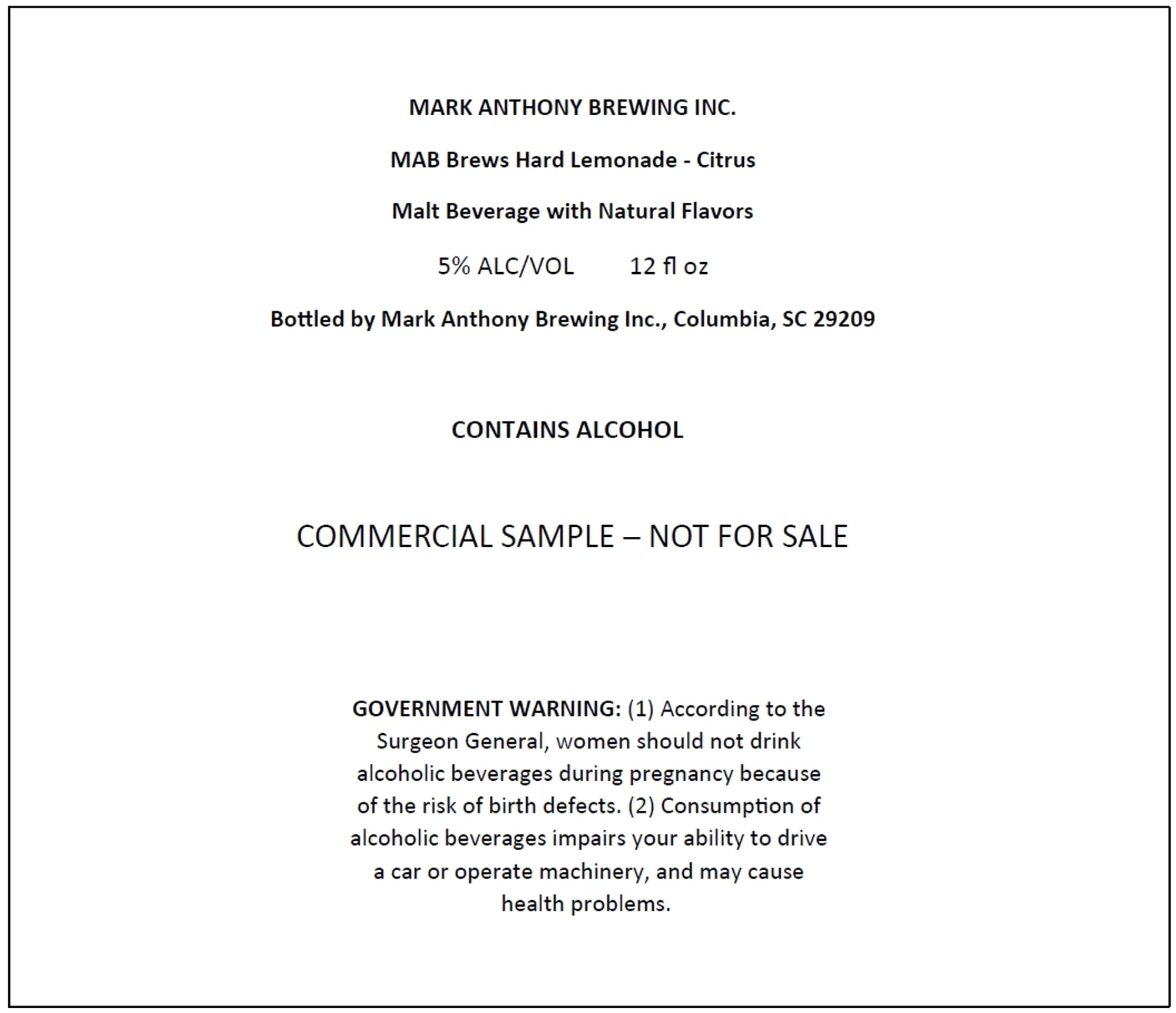 MAB Brews Hard Lemonade - Citrus by Mark Anthony Brewing Inc. - beer label