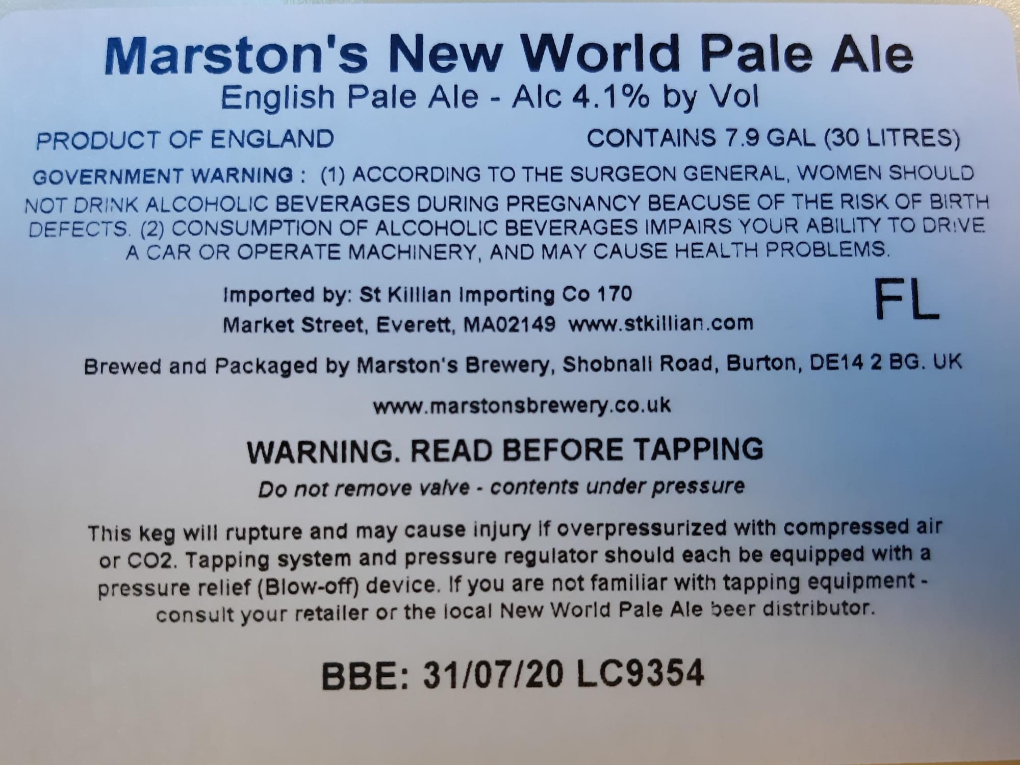 New World Pale Ale by Marston’s Brewery - beer label