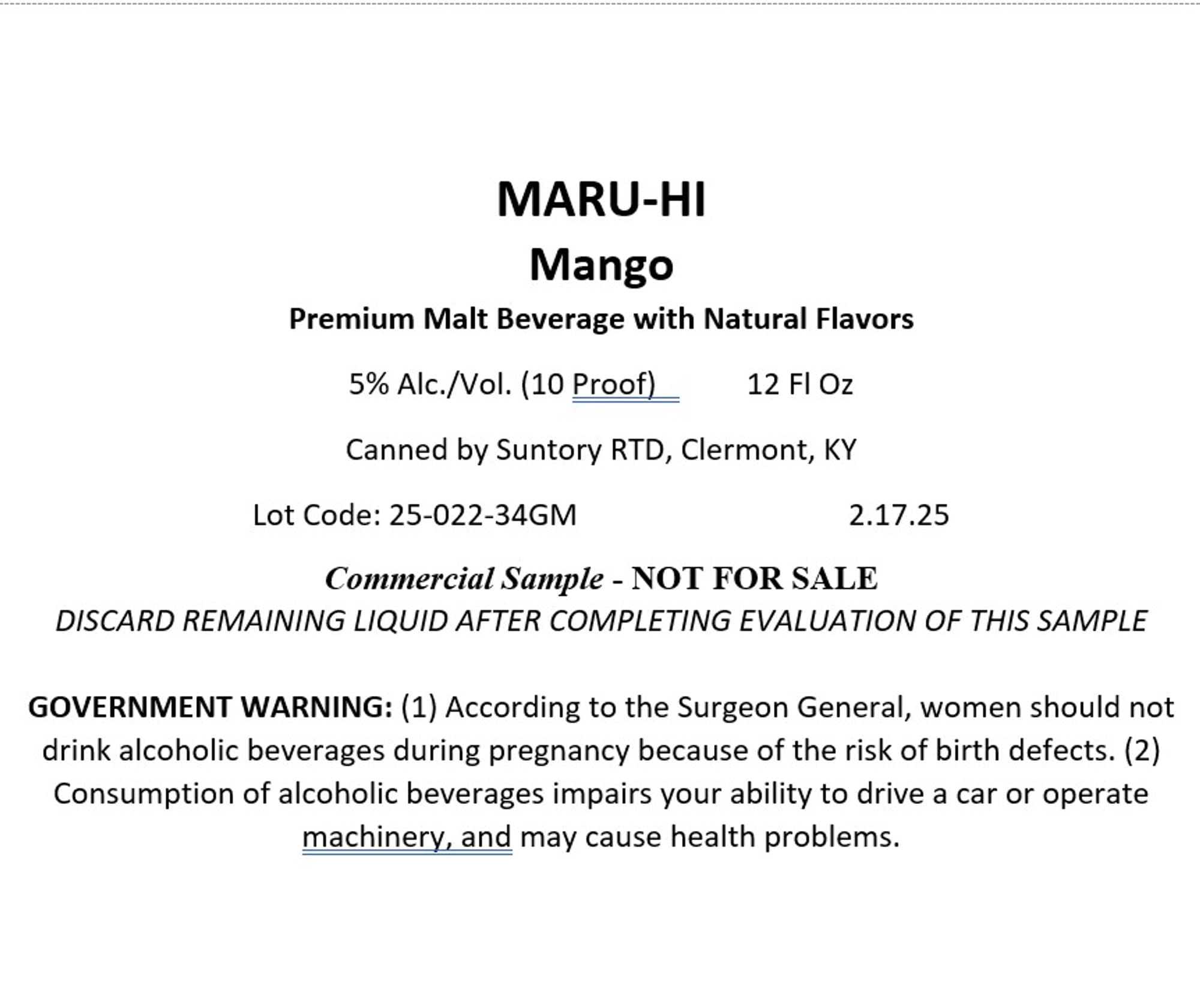 Maru-Hi Mango by Suntory RTD - beer label