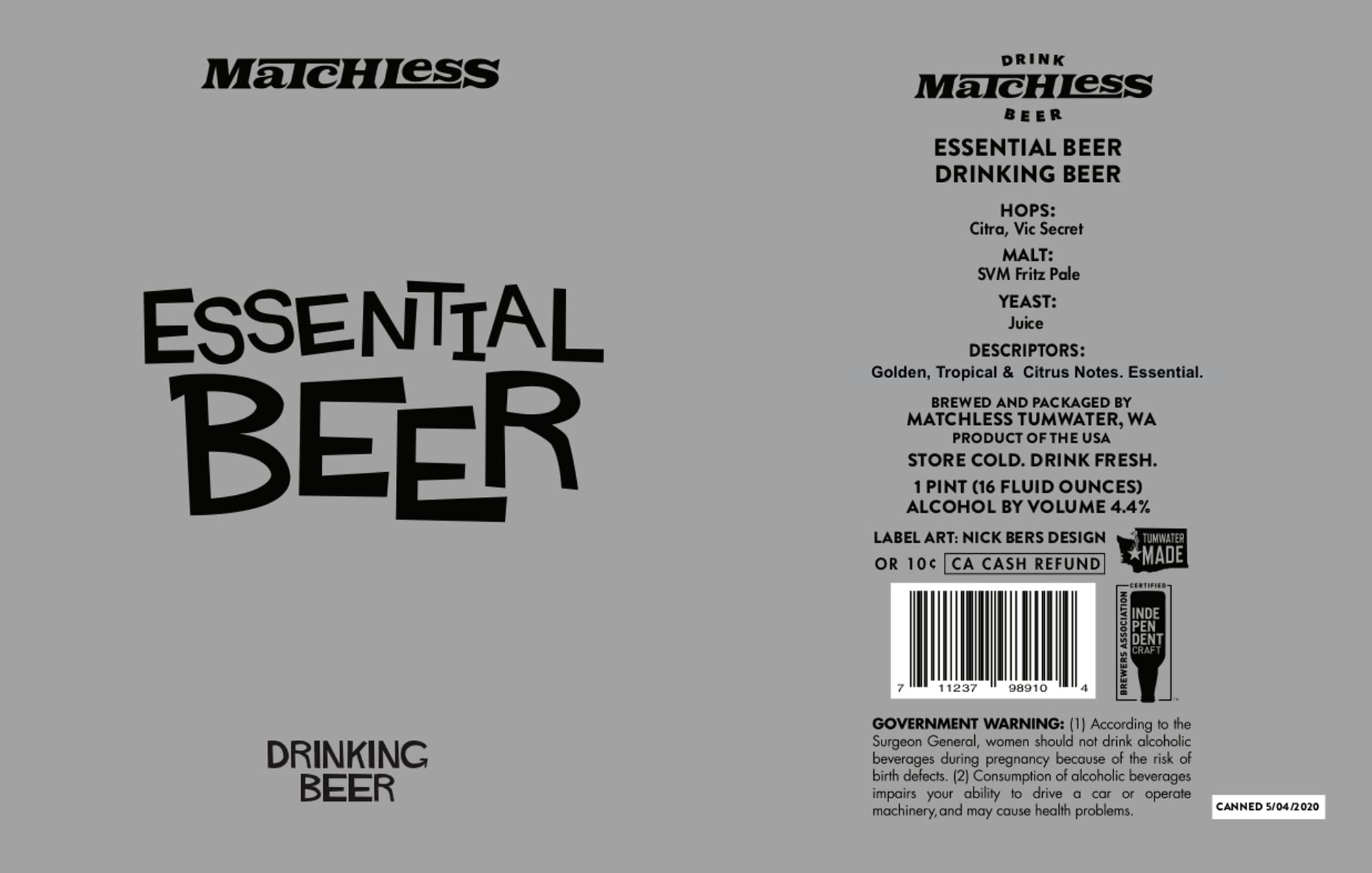 Essential Beer by Matchless Brewing - beer label
