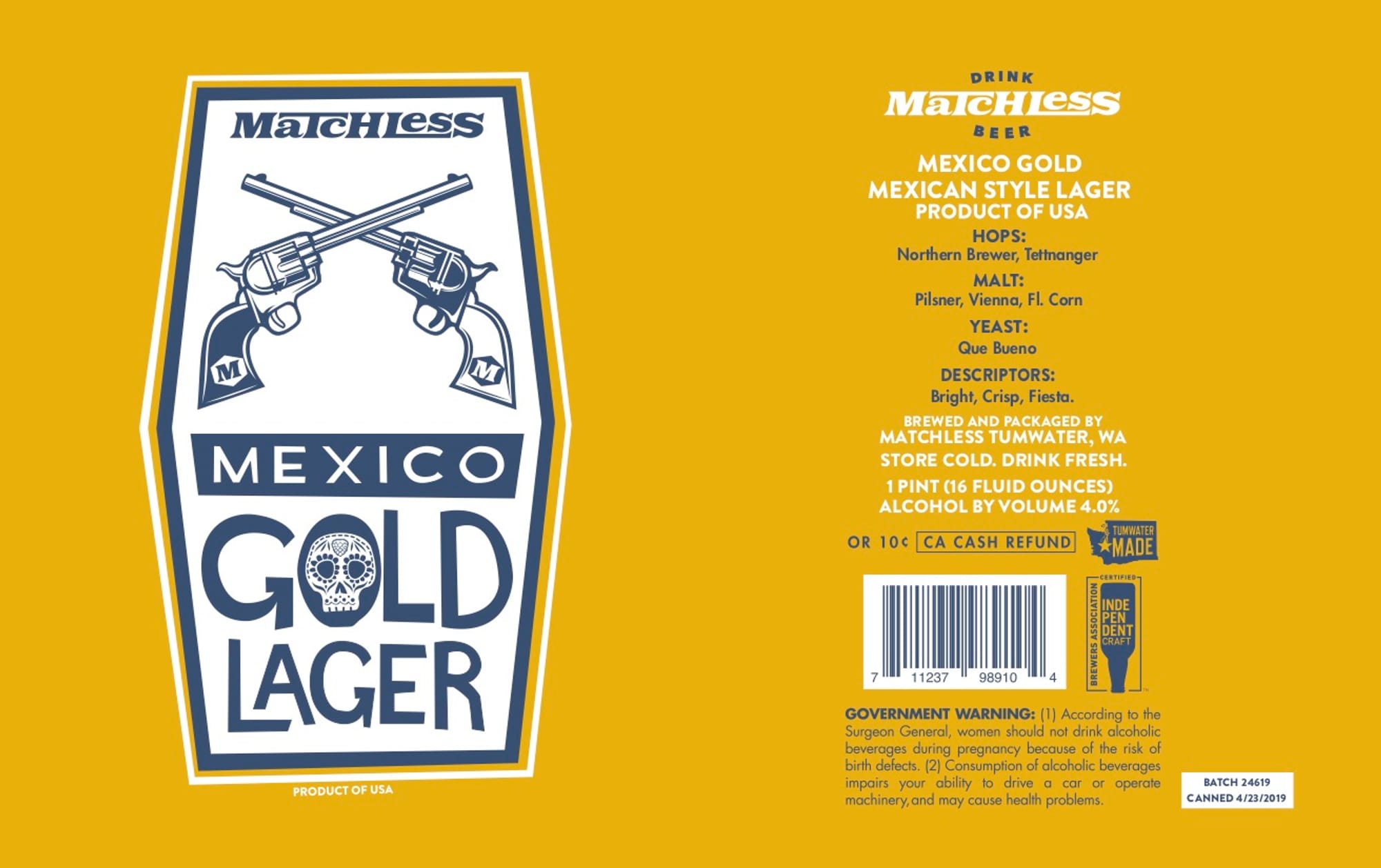 Mexico Gold Lager by Matchless Refund - beer label
