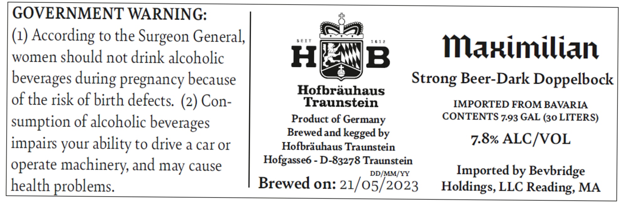 Maximilian by Hofbräuhaus Traunstein - beer label