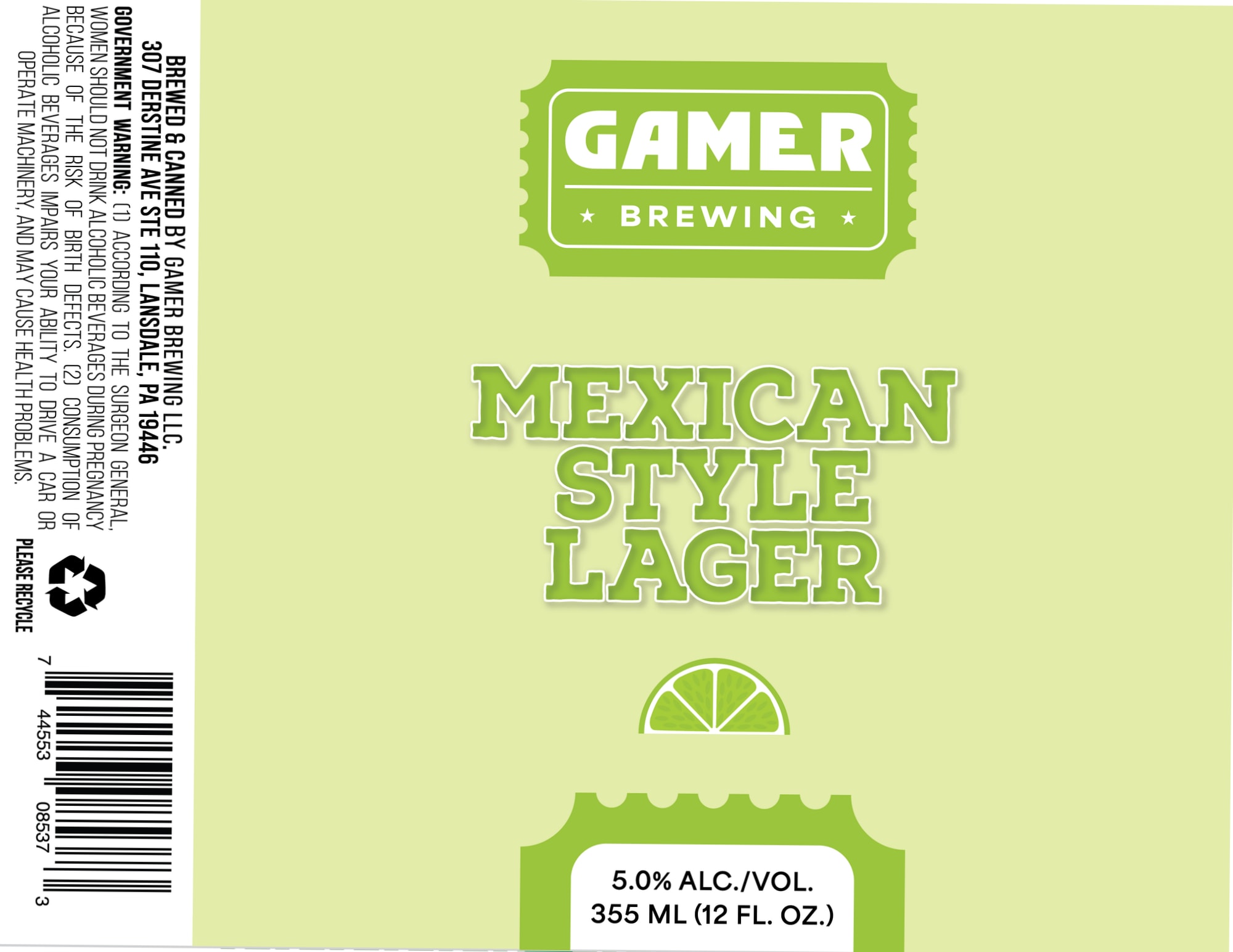 Mexican Style Lager by Gamer Brewing - beer label