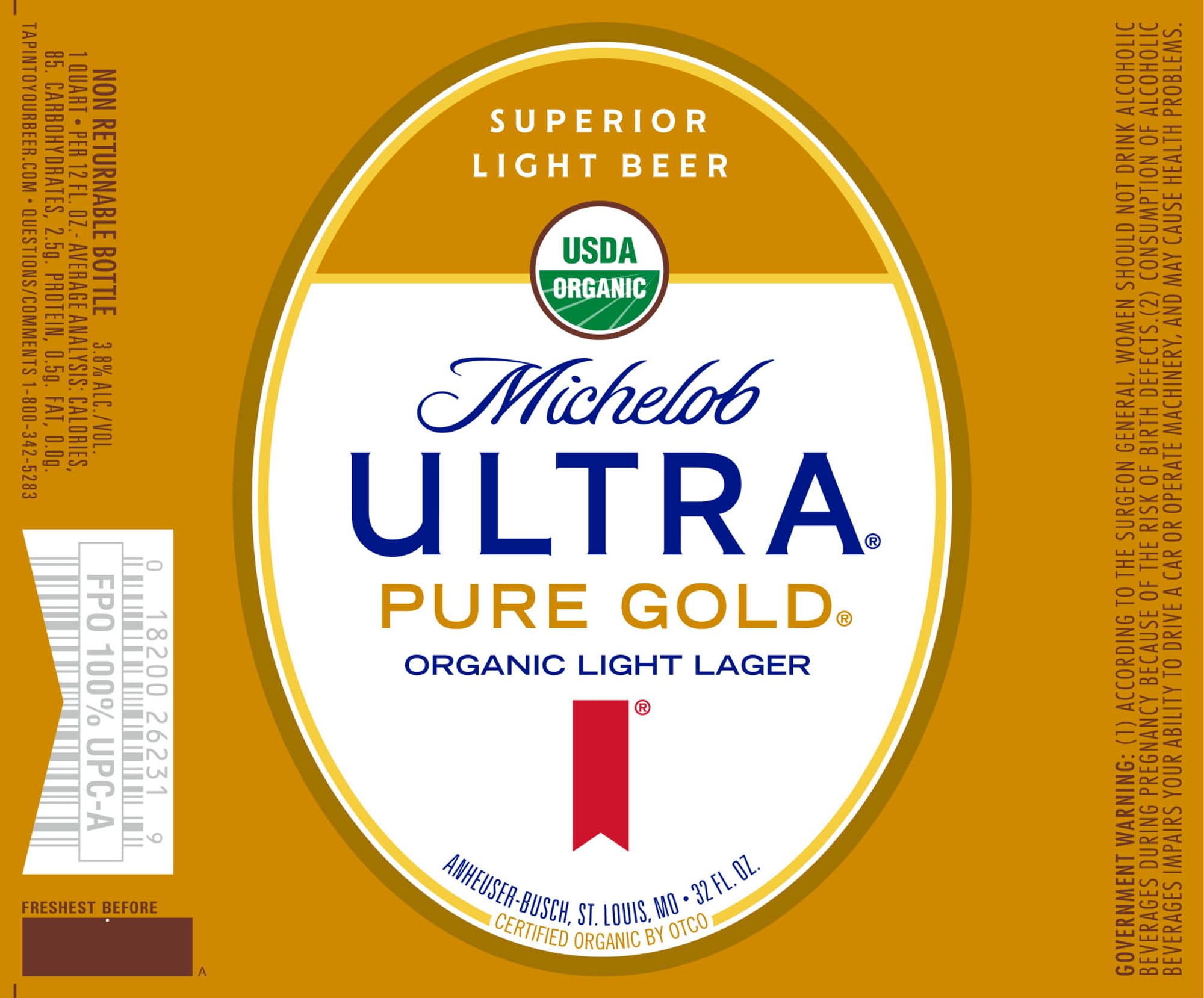 Michelob ULTRA Pure Gold by Anheuser-Busch - beer label