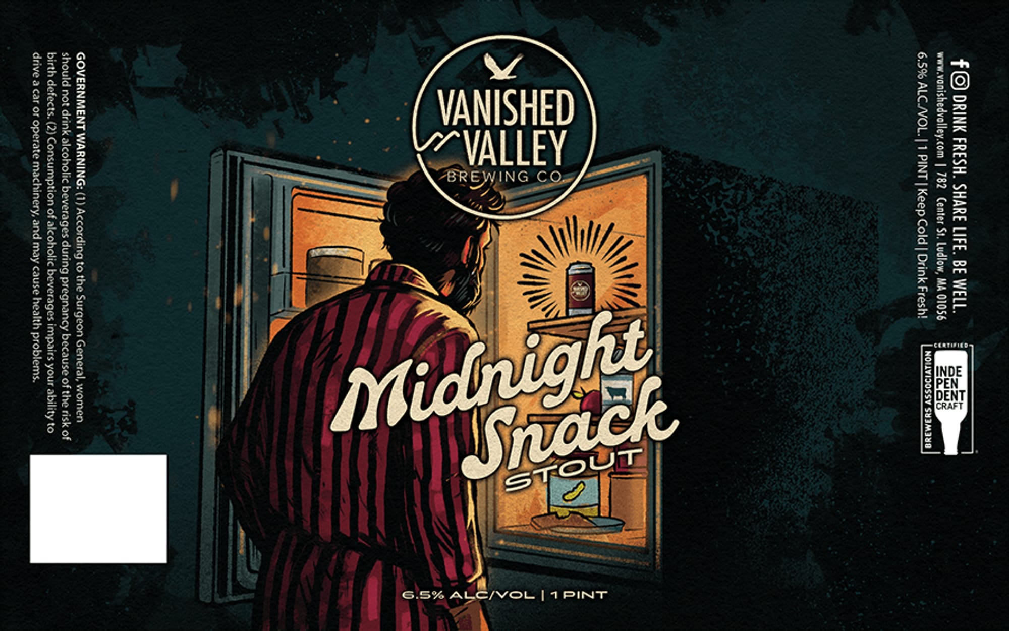 Midnight Snack Stout by Vanished Valley Brewing Co. - beer label